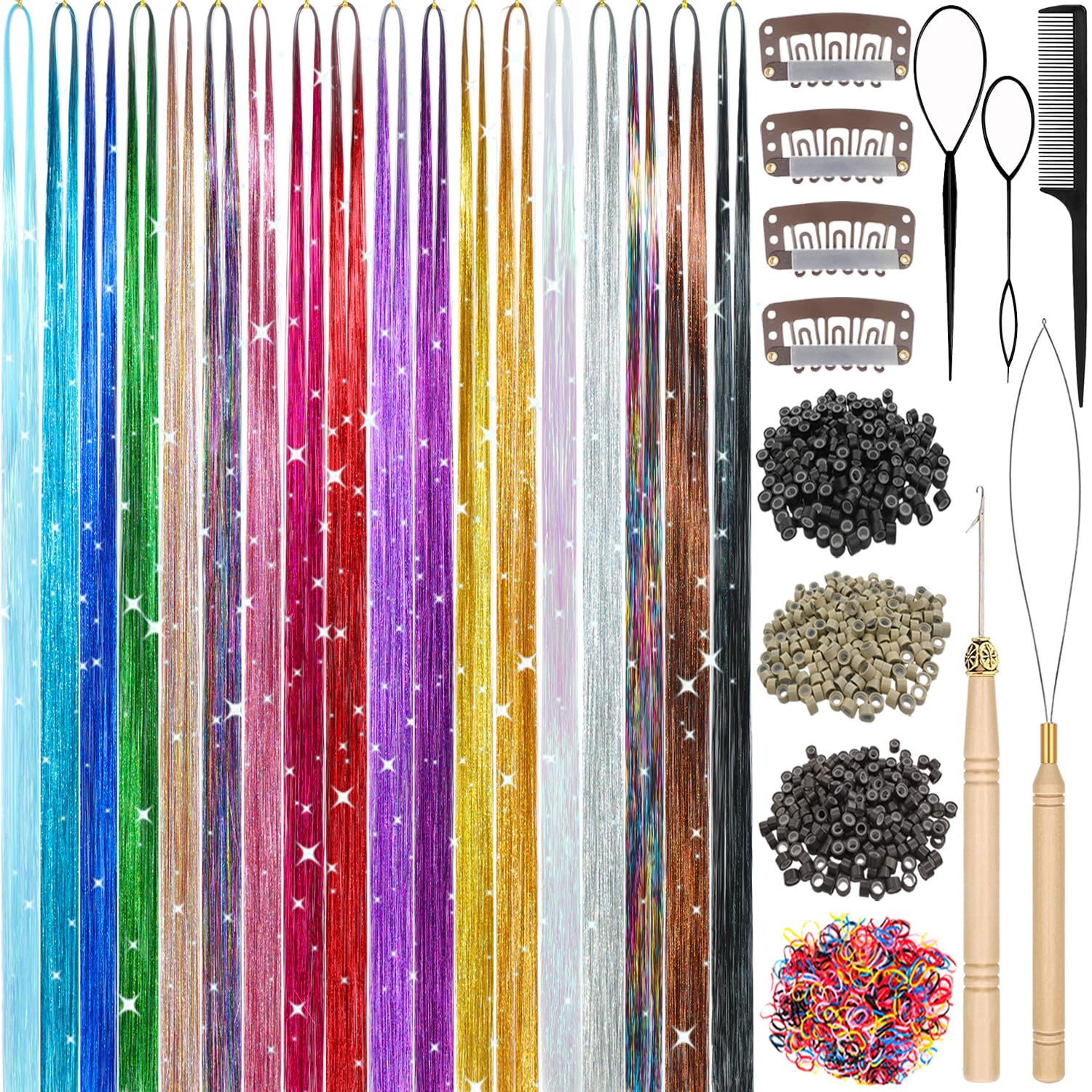 Hair Tinsel 18 Colors Tinsel Hair Extensions, Hair Tinsel Kit for Girls