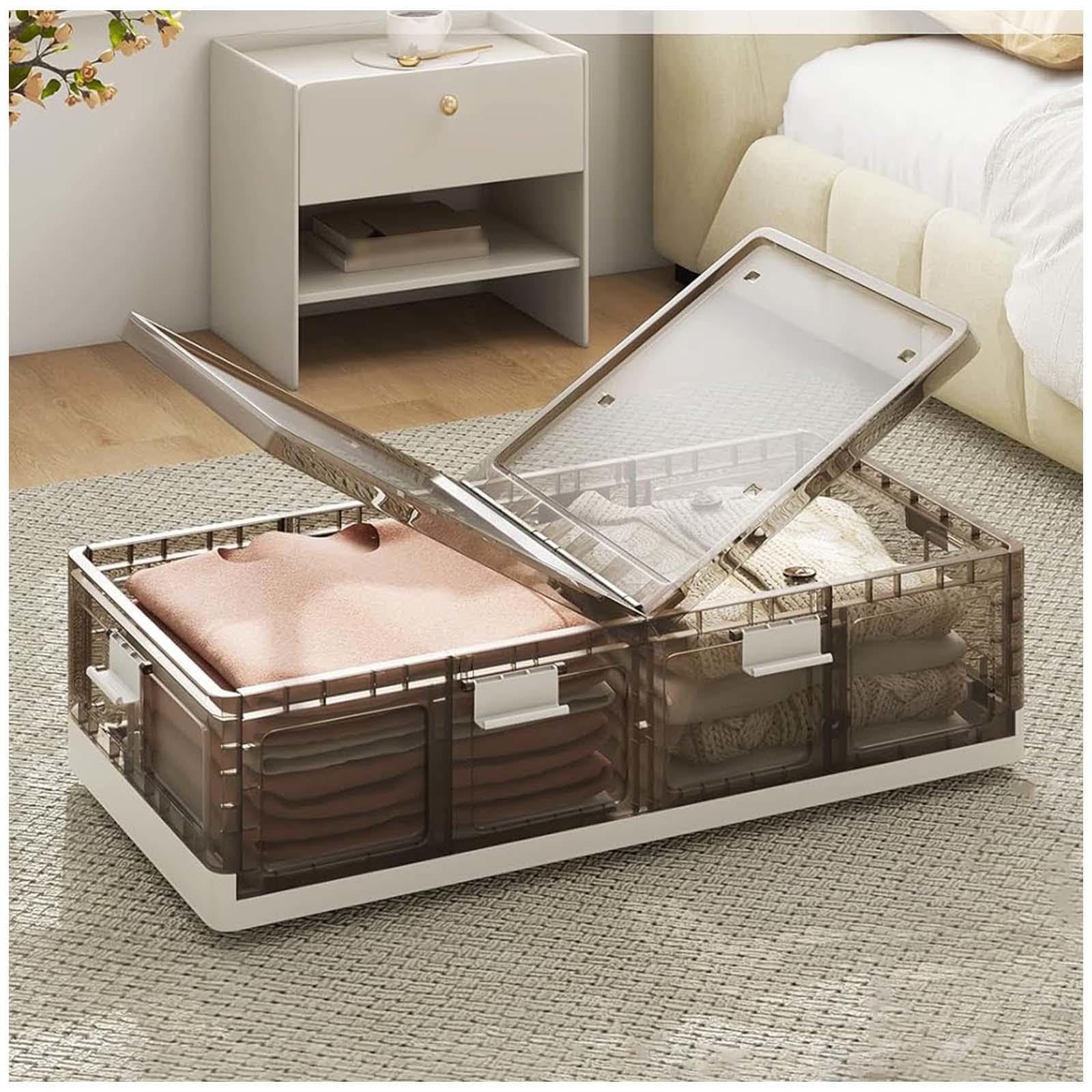 Cassetti Sotto Letto Con Ruote 66L, Box Plastica Con Coperchio Pieghevole con Coperchio Contenitori Armadio Può Giocattoli, Piumini, Vestiti, Scarpe