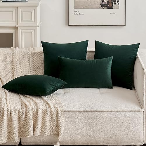Miniatura 4 de MIULEE - Fundas de almohada de terciopelo verde azulado, fundas de almohada cuadradas decorativas, fundas de cojín suaves y sólidas para el sofá,