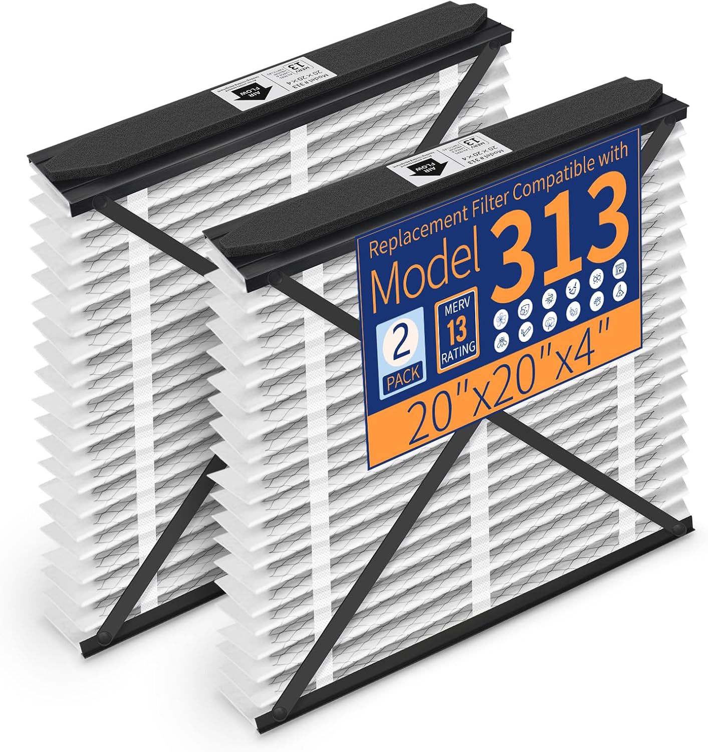 313 Replacement Filter Compatible with AprilAire Air Purifier Models 1310 2310 3310, Merv 13 Whole House Furnace Filters Size 20x20x4, 2-Pack