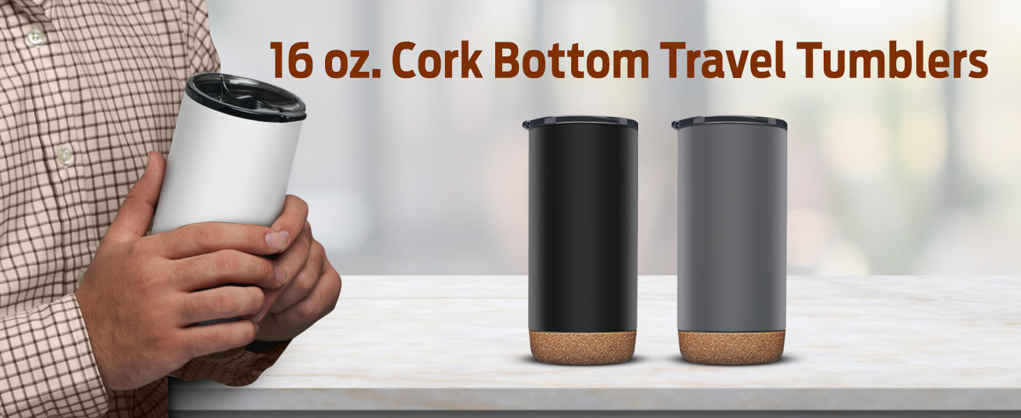 Amazon.com | DISCOUNT PROMOS Travel Tumblers with Cork Bottom 16 oz. Set of  10, Bulk Pack - Double Wall Insulated, Matte Finish, Perfect for Iced Coffee,  Soda, Other Beverages - Black: Tumblers & Water Glasses