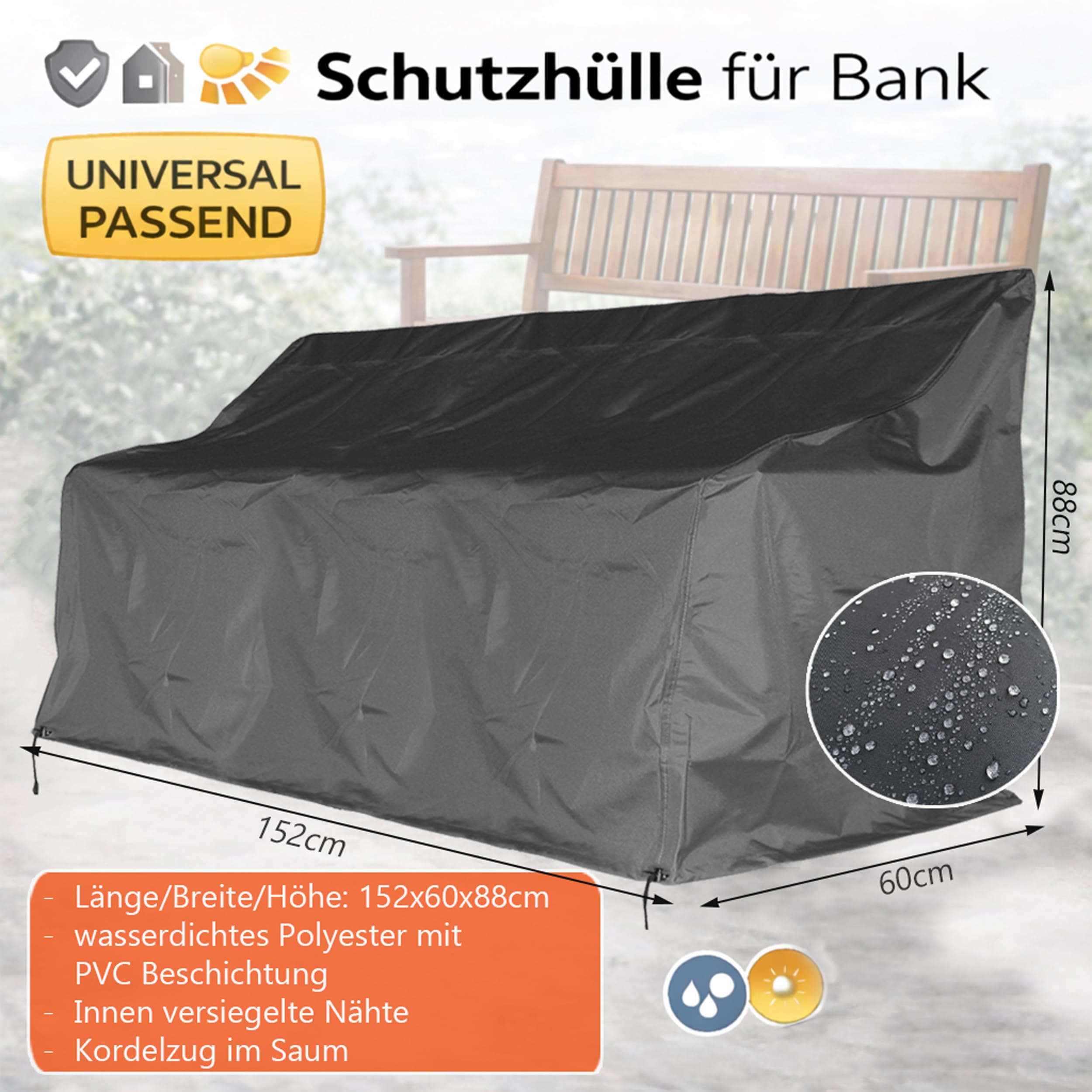 QUICK STAR Schutzhülle Bank 150x60x88cm Schutzhaube Abdeckplane Grau