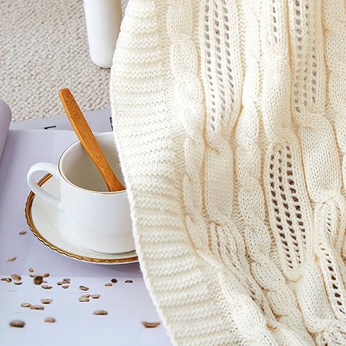 Miniatura 5 de Aormenzy Manta de punto trenzado de 60 x 80 pulgadas, manta de punto suave, acogedora y ligera, lavable a máquina, manta acrílica decorativa para