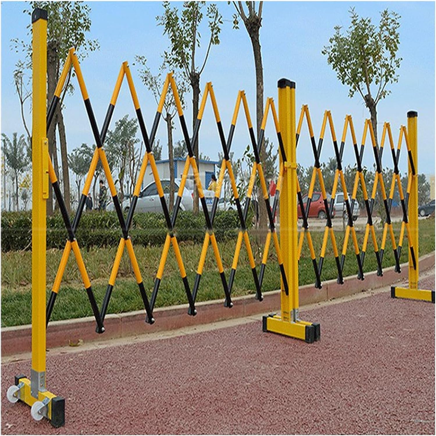 Barreras de tráfico retráctiles Amarillas de Alta Resistencia - Barricada metálica de 1,2 m x 6 m para construcción, Seguridad peatonal, Control de Acceso, Seguridad Vial