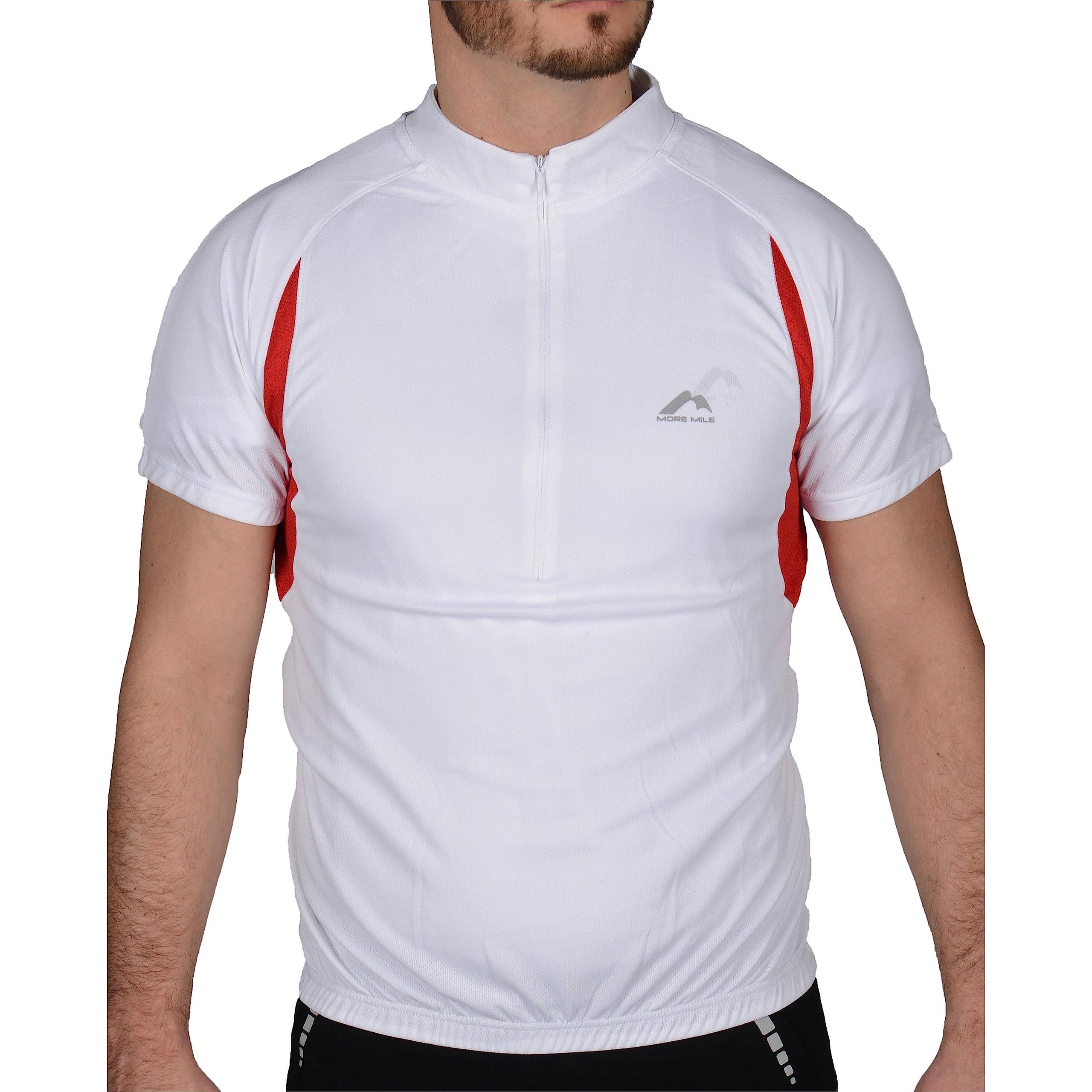 More Mile Men's White Short Sleeve Half Zip Cycling Jersey - S