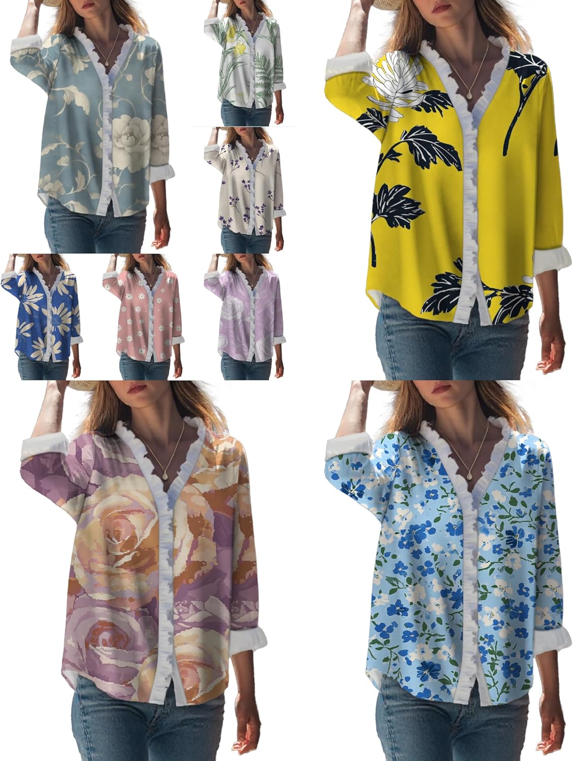 MARSVOVO Dressy Button Down Blouses for Women Ruffle V Neck Loose Trendy Blouse Casual Flowy Tops - Image 3