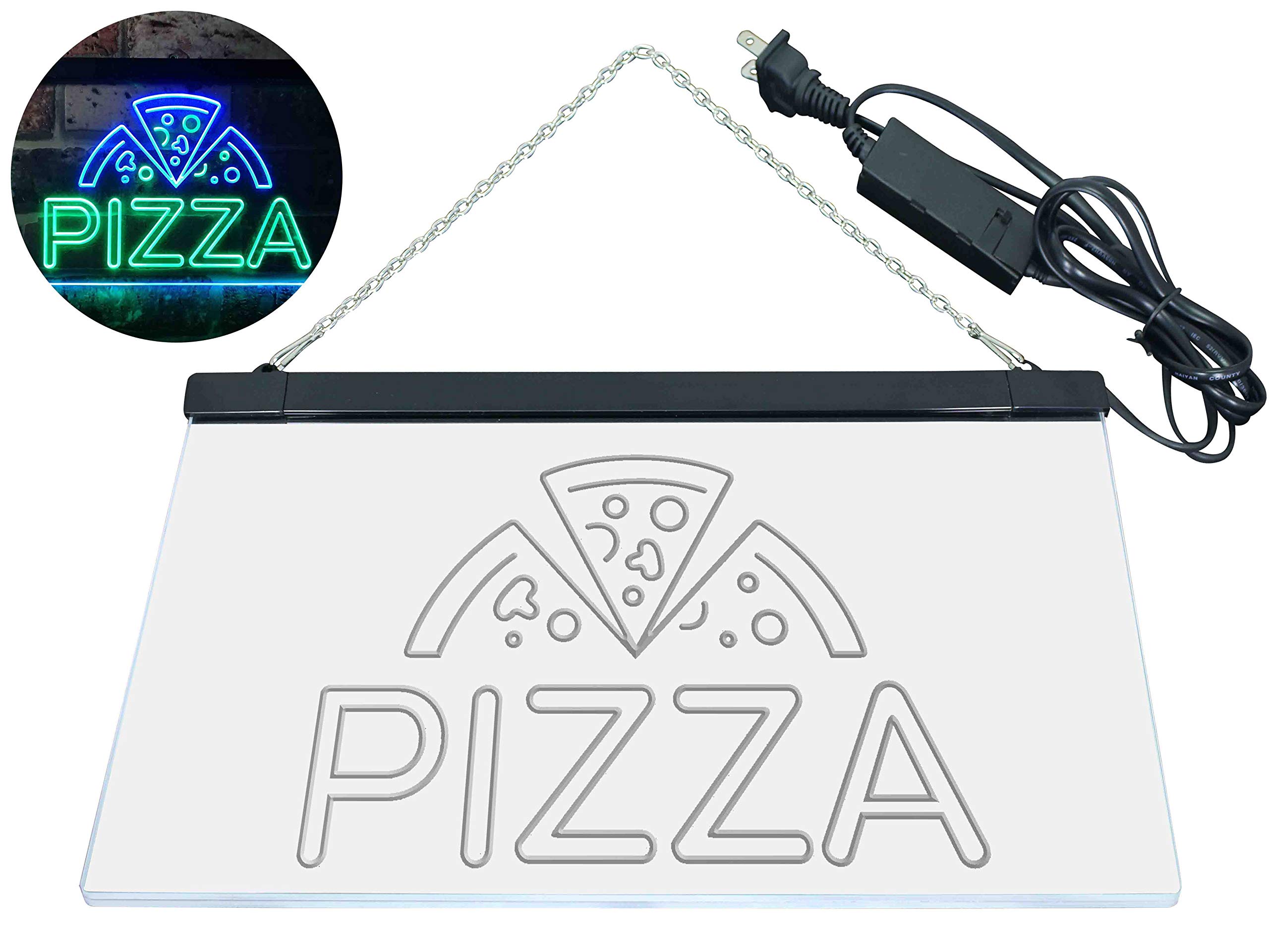 ADVPRO Pizza Shop Open Dual Color LED Enseigne Lumineuse Neon Sign Vert et Bleu 600 x 400mm st6s64-i3564-gb