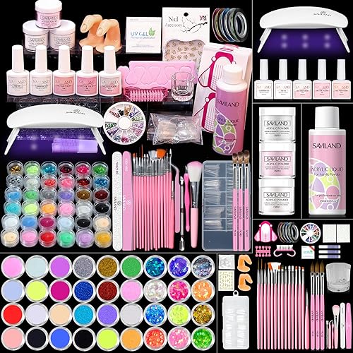 Saviland Kit de uñas acrílicas para principiantes con todo, juego de polvo acrílico y líquido, esmalte de uñas de gel, cepillo de uñas acrílicas,