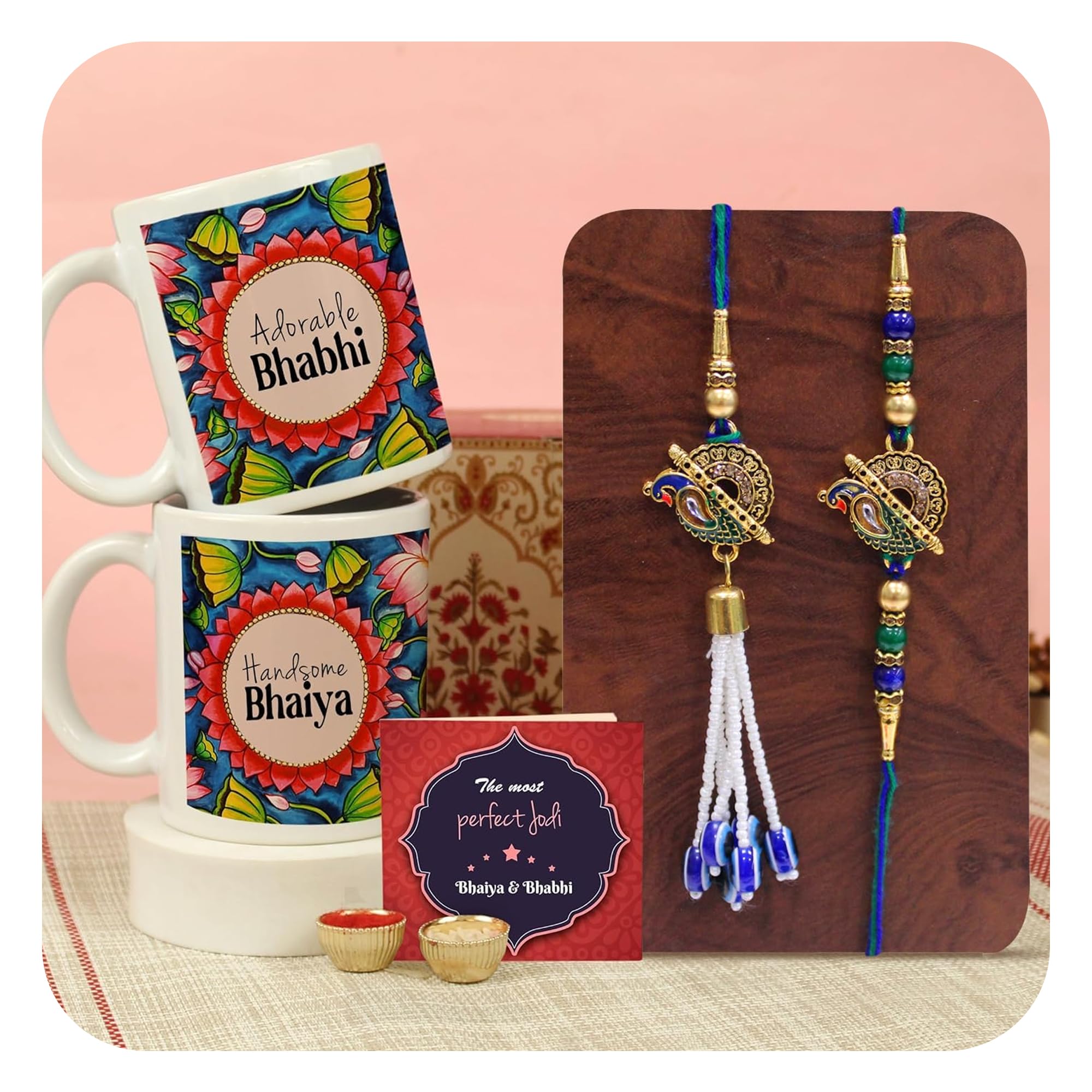 TIED RIBBONS Bhaiya Bhabhi Rakhi Set with Gift - Premium Lumba Rakhi Set for Brother and Bhabhi with 2 Coffee Mugs and Mini Greeting Card Combo- Gift for Brother and Bhabhi-picture-43