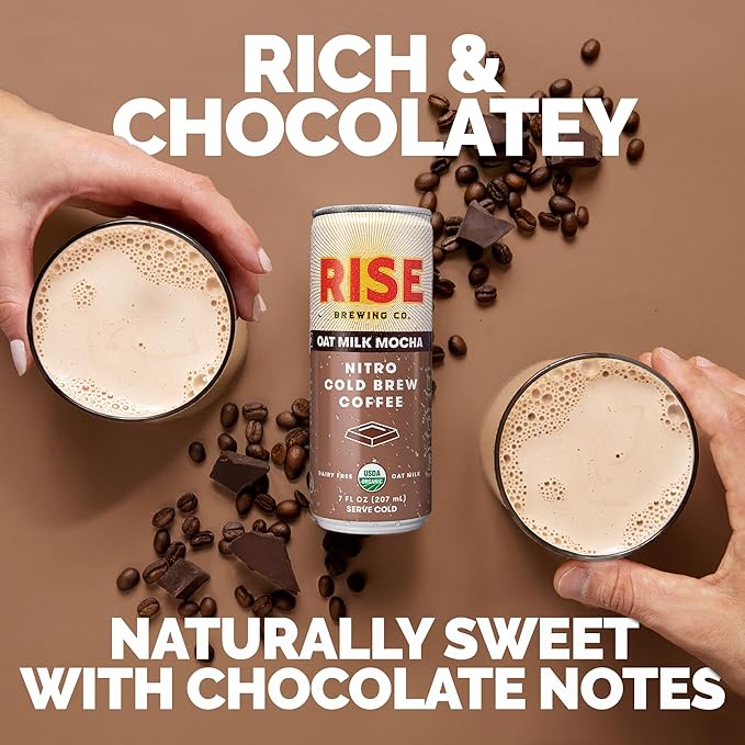 For those who prefer a coffee with lower acidity levels, RISE Brewing Co.'s Oat Milk Mocha Nitro Cold Brew Coffee is the perfect option. Through a cold brewing process, this beverage offers a smooth and balanced flavor profile, eliminating the harshness usually associated with high-acidity coffees. This feature not only enhances the taste but also prevents any potential discomfort for those with sensitive digestive systems.