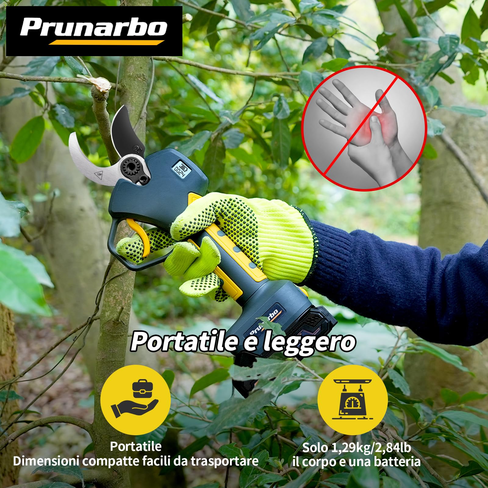 Forbici Potatura 40mm con Asta Telescopica e 2 Batterie 2Ah | Raggiungi rami alti senza scala, ideale per ulivi, vigneti e alberi da frutto con taglio potente e preciso