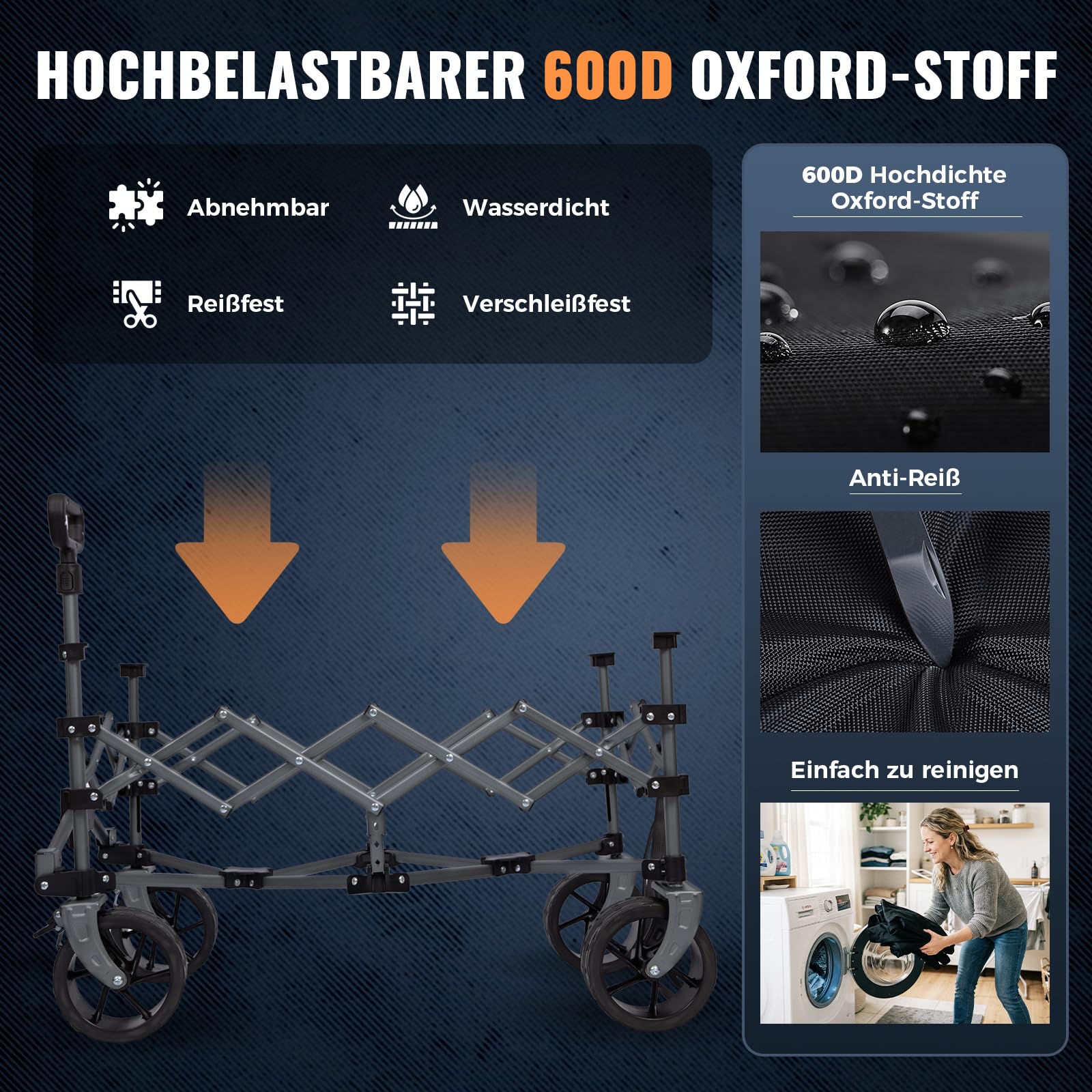 KingCamp 200L Faltbarer Bollerwagen mit 180kg Tragkraft & 7 in Breitreifen | Ultrakompaktes 4-Wege-Faltsystem, selbststehendem Griff für Strand, Camping, Shopping & Garten