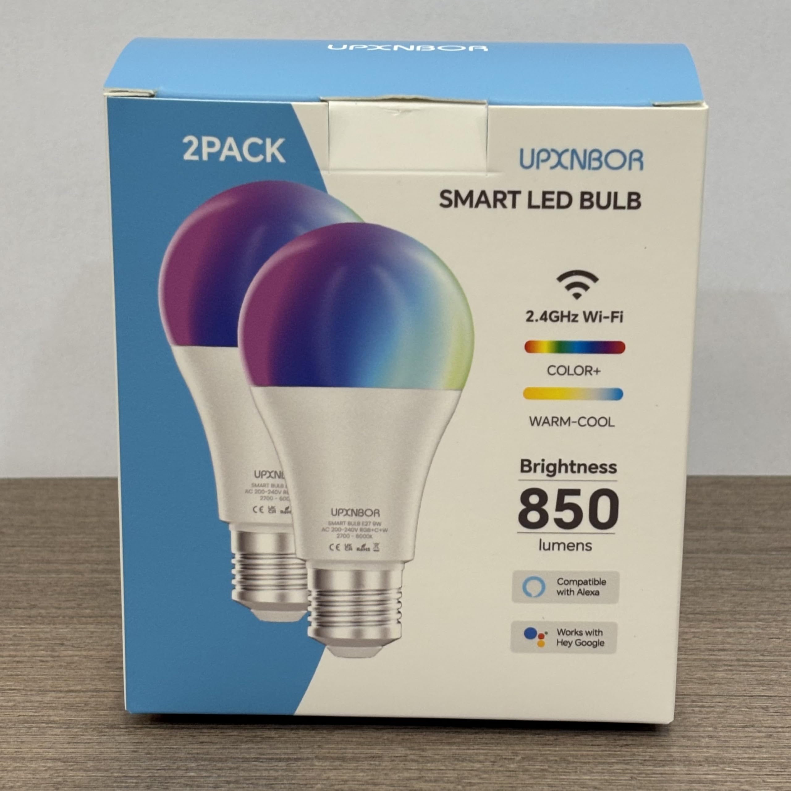 UPXNBOR E27 Smart Bulb, Alexa Light Screw Bulb A19, WiFi Smart Light Bulb 9W, 16 Million Colours, Dimmable RGB