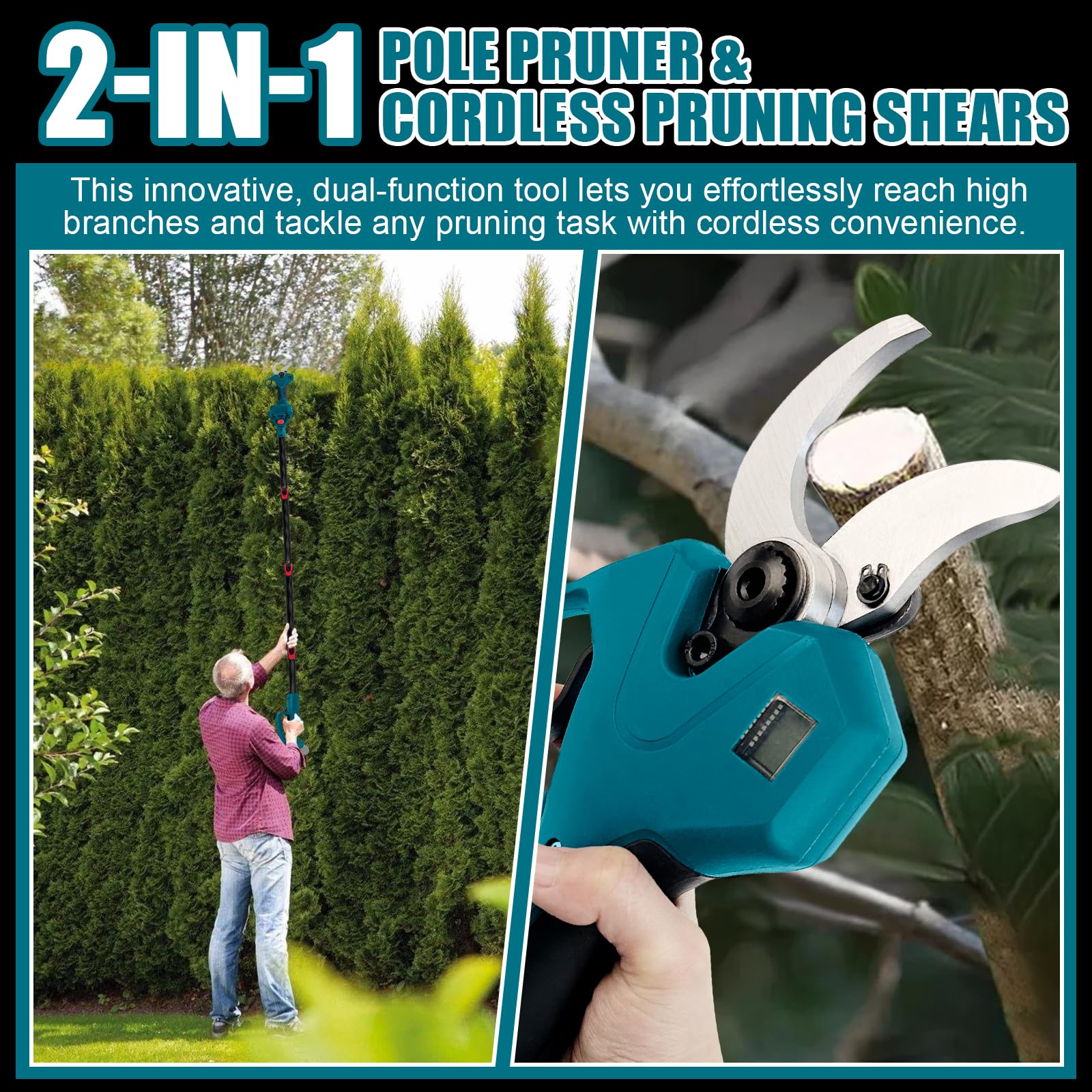 Tijeras de podar eléctricas, con barra de extensión de 2,2 m, apertura máxima de 65 mm, diámetro de corte de 40 mm, tijeras telescópicas 2 en 1, compatible con Makita 18 V, para cortar árboles (sin