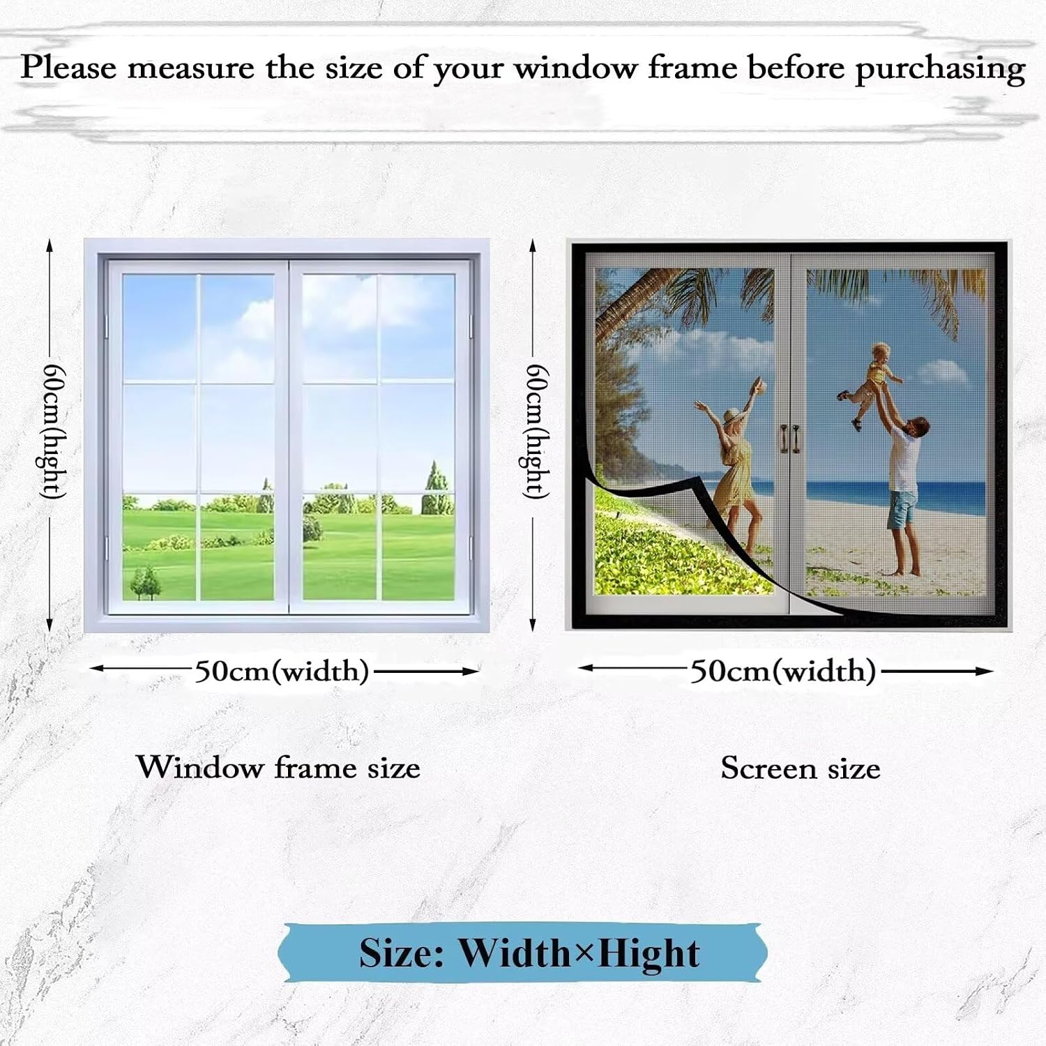 Screen for Windows-DIY Window Screen Screens,W155xH155cm Automatic Closing Screen No Drilling Required Easy Installation White