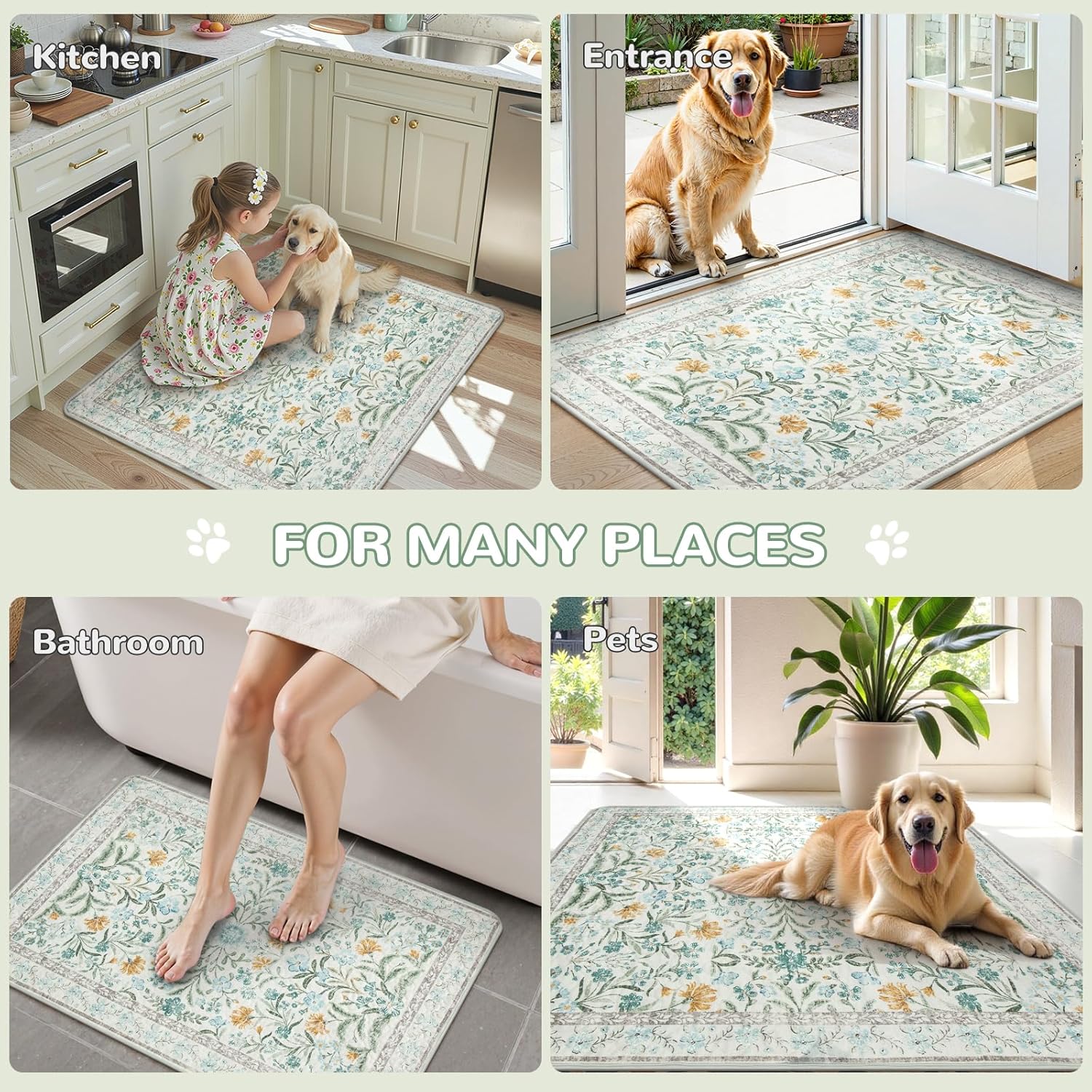 Lahome Washable Reusable Pee Pads for Dogs - Beige Botanical Floral 2 Pack Puppy Pads, Super Absorbent & Waterproof Training Mats for Crate & Floor - Leakproof with Non-Slip Backing (36"x48")