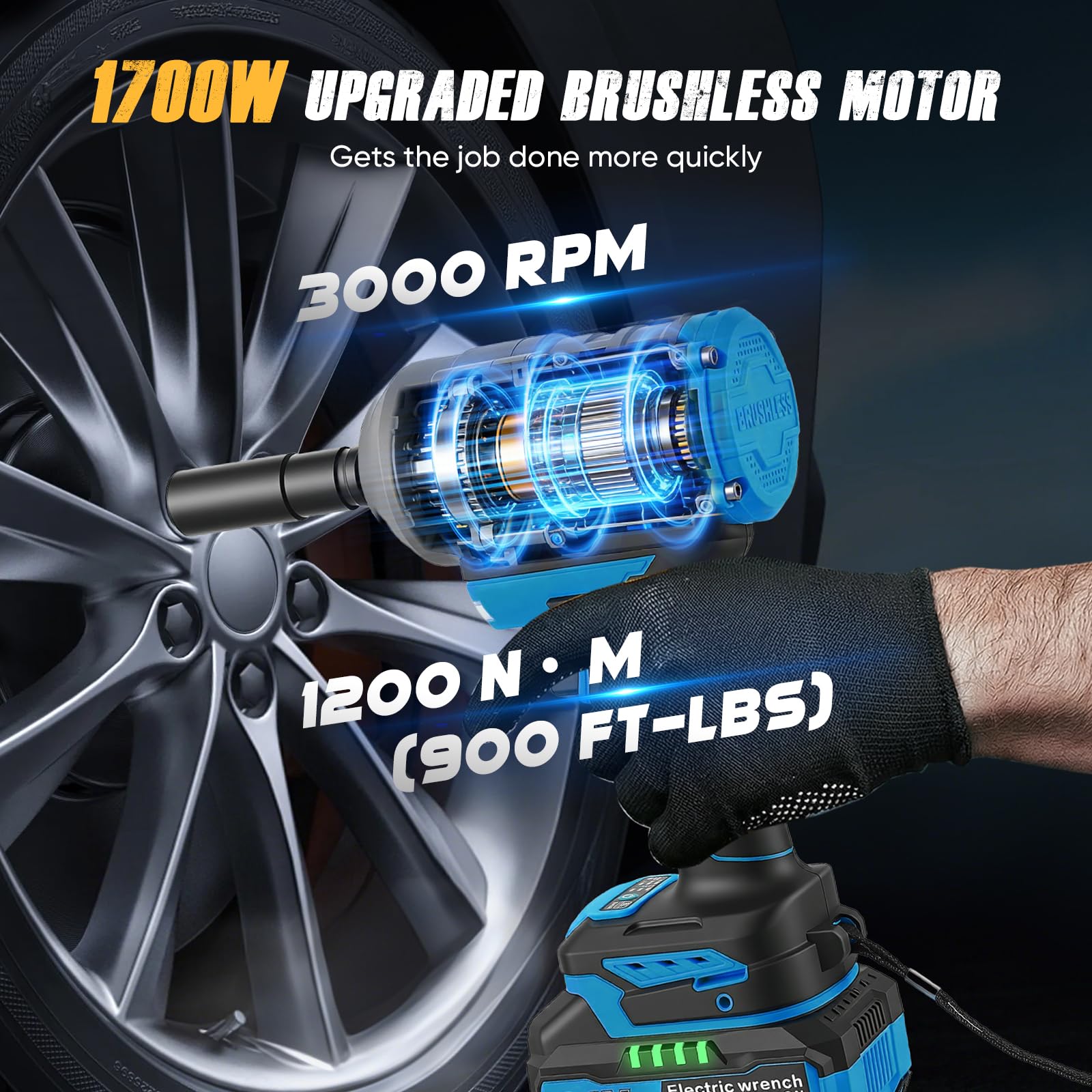 Avvitatore a Percussione 1200 Nm, 1/2" Senza Spazzole 21V con 2x4,0Ah Batteria, Avvitatore a Percussione ad Alta Coppia & 5 Prese e Valigetta per Viti e Dadi, Rimozione Pneumatici Auto Camion