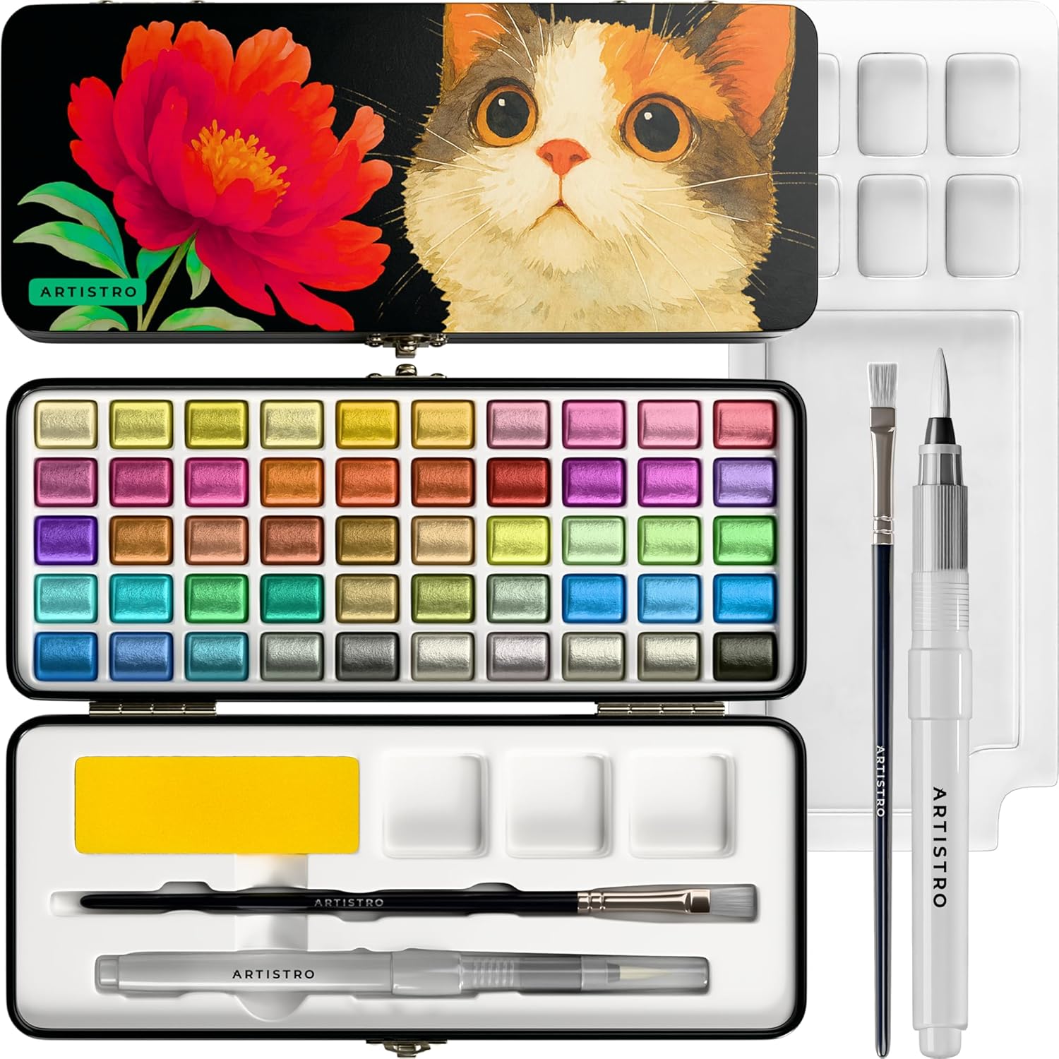 ARTISTRO Watercolor Paint Set 160 Colors - Vivid, Metallic & Neon, Portable Travel Set for Kids & Adults