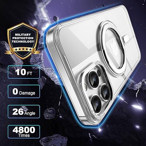 Miniatura 5 de Cyberowl Funda para iPhone 12 Pro Max de grado militar con soporte de anillo magnético giratorio de 360 compatible con Magsafe Funda transparente