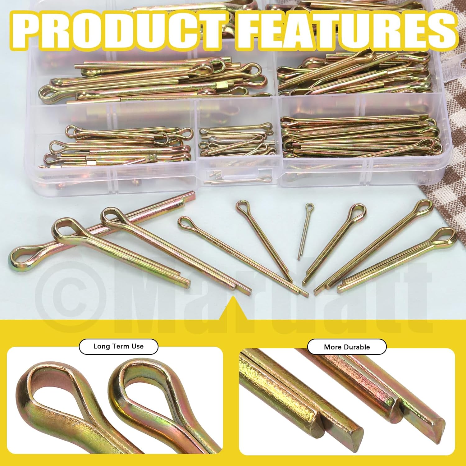 136Pcs 9 Sizes Cotter Pins Assortment Kit, Zinc Plated Steel Cotter Pin Split Pin Fastener Clips Hardware Pins for Lawn Mowers, Trucks, Tractors, Power Equipment