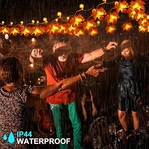 Miniatura 4 de Guirnalda de luces de hojas de arce para decoración de otoño, funciona con USB, total de 32 pies, 100 LED, impermeables, ampliadas, hojas de arce,