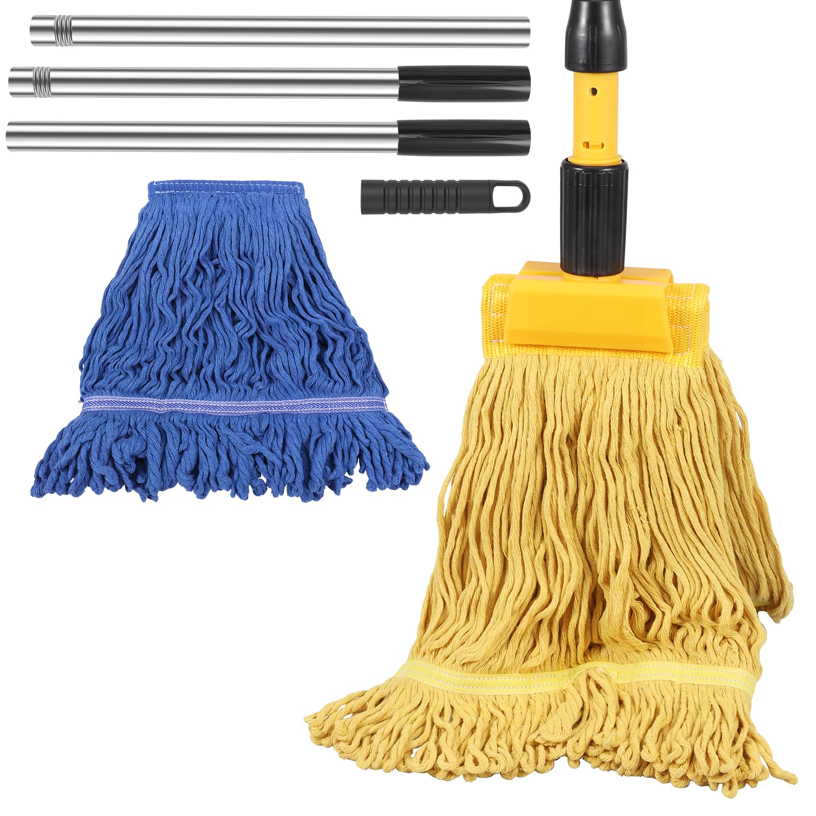 Zhjiutak Blue Industrial Mop, Heavy Duty Commercial Mop With 135Cm Stainless Steel Handle& 2 Reusable Heads,Looped-End Wet Dry String Mops For Hardwood Tile Home Kitchen Office Garage,Office, Warehouse