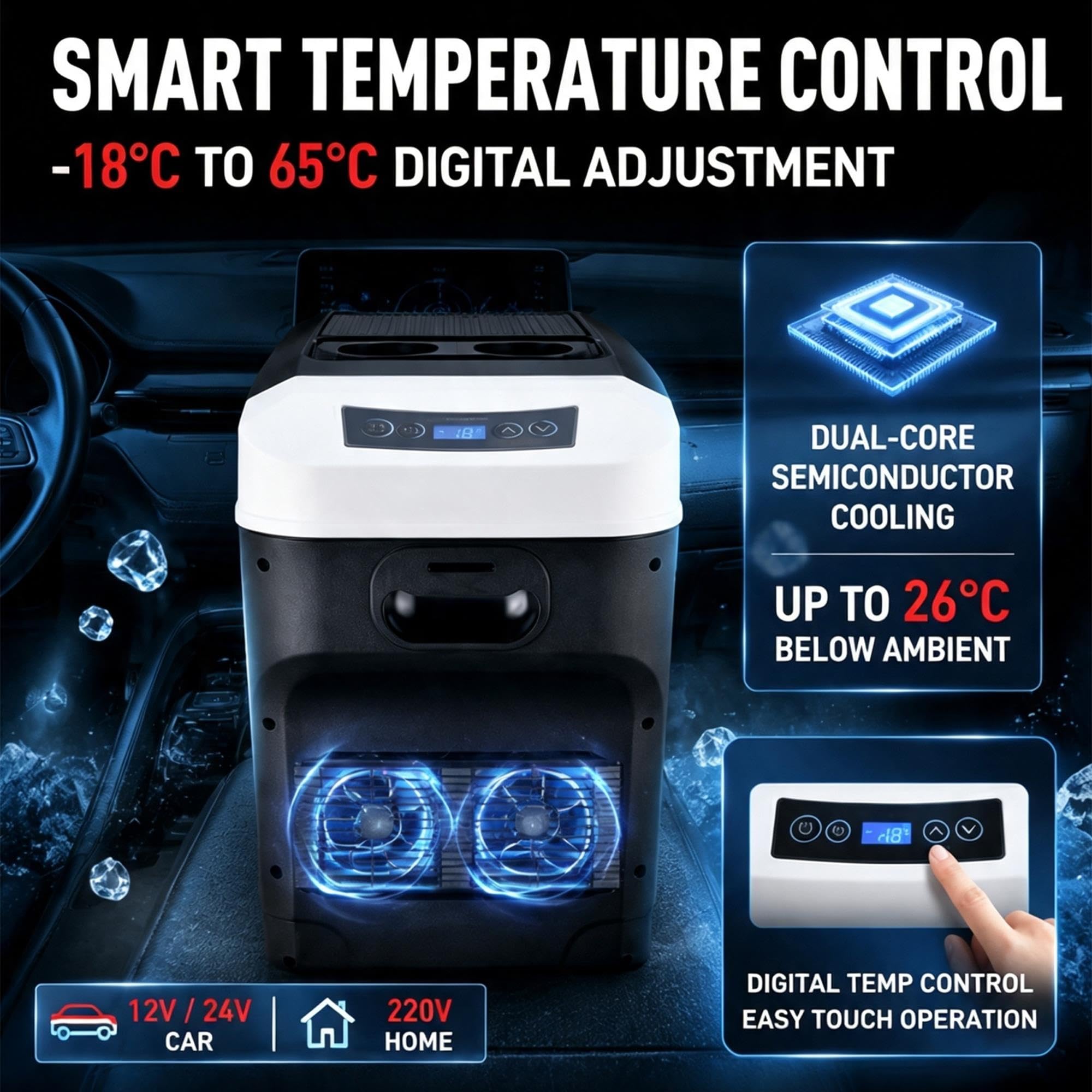 Nevera Coche 28L Semiconductor, Mini Nevera 12V/24V Frío Calor para Coche