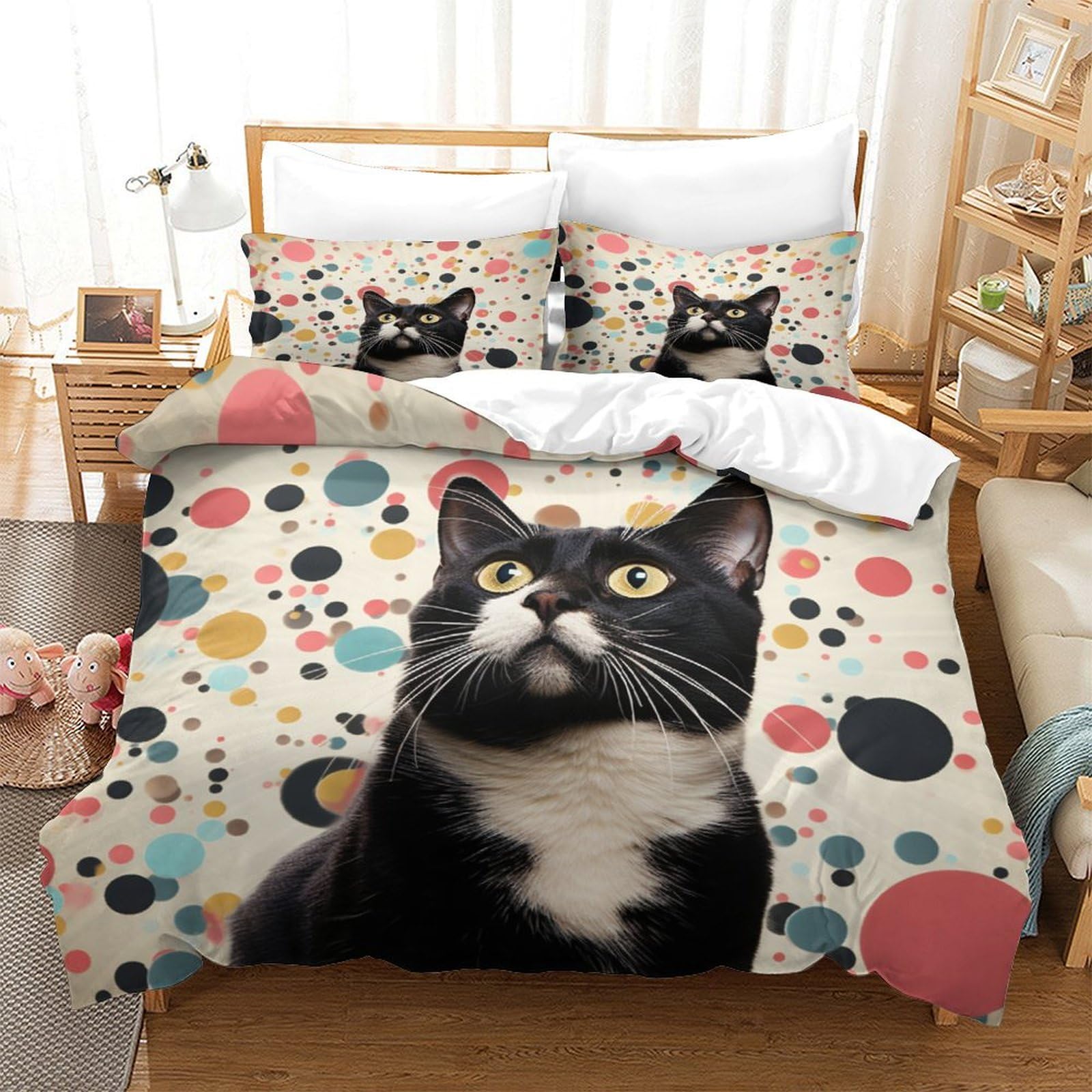 P1S9U7W5Y 3D Printed Artistic Cat Duvet Cover Set 3pcs Microfiber Dot Cat Bedding Set King