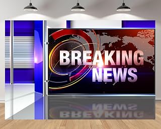 12x8ft Breaking News Backdrop with Modern News Studio World Map Design Background for TV Broadcast Hall Program Record News Report Business Newsman Kids Portrait Photo Props