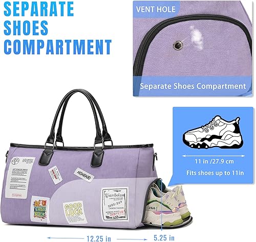 Vista 3 de Love Deliver Trave Bolsas de lona para mujer Equipaje - Bolsa de mensajero, Púrpura, Bolsos Weekender para mujer