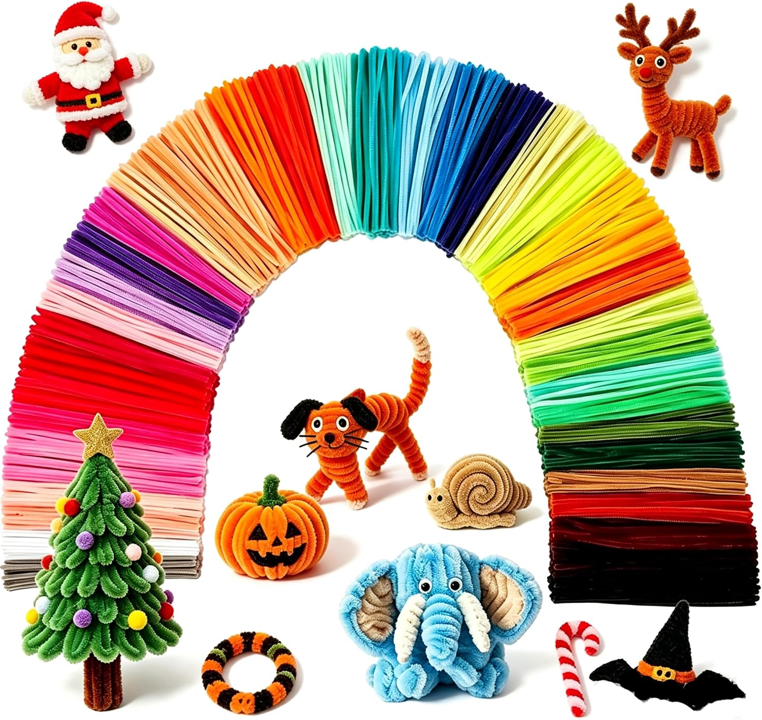 Stowcove Pipe Cleaners Craft Bulk, 1800 PCS 60 Mix-Colors Chenille Stems, Colorful Fuzzy Pipe Cleaners for Arts Crafts Supplies, Limpia Pipas for Creative DIY Toys & Games Gifts Halloween & Christmas