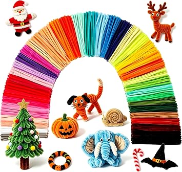 Stowcove Pipe Cleaners Craft Bulk, 1800 PCS 60 Mix-Colors Chenille Stems, Colorful Fuzzy Pipe Cleaners for Arts Crafts Supplies, Limpia Pipas for Creative DIY Toys & Games Gifts Halloween & Christmas