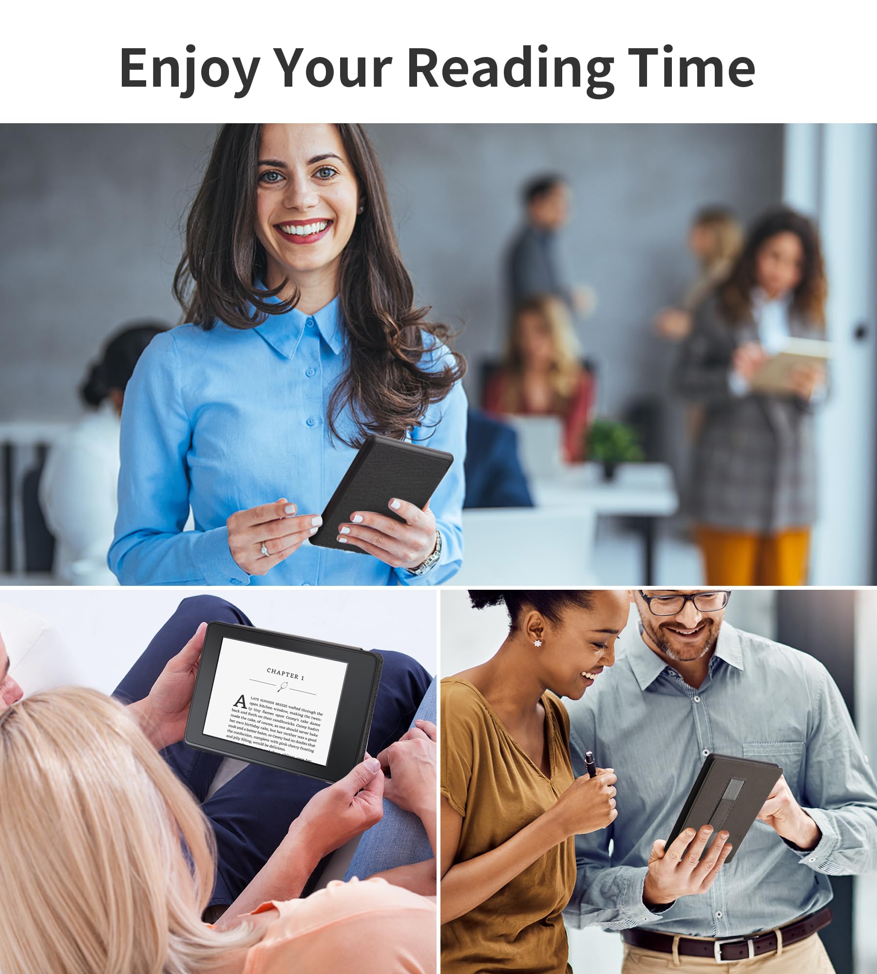 Étui à Rabat magnétique Compatible avec Kindle Paperwhite 2012-2017 (7e/6e/5e génération, numéro de modèle : EY21, DP75SDI) avec dragonne et Fonction Veille/réveil Automatique, Noir