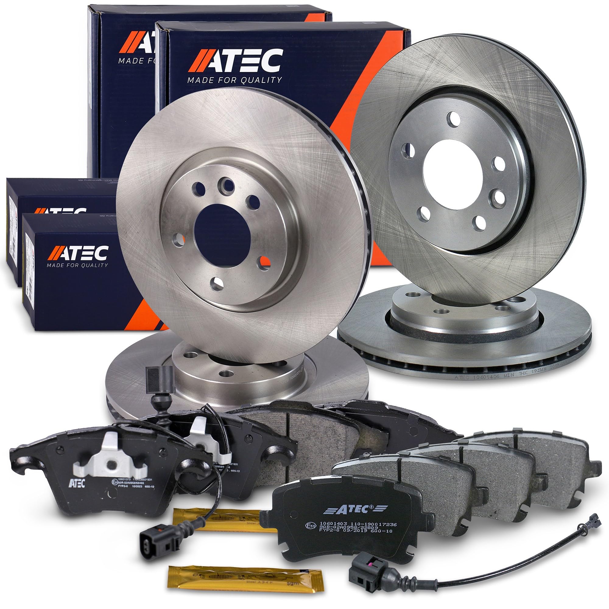 ATEC Germany Bremsenset inkl. Bremsscheiben Vorne Ø 333 mm Belüftet + Hinten Ø 294 mm Belüftet + Bremsbeläge Vorne & Hinten Kompatibel mit VW MULTIVAN T5, TRANSPORTER T5