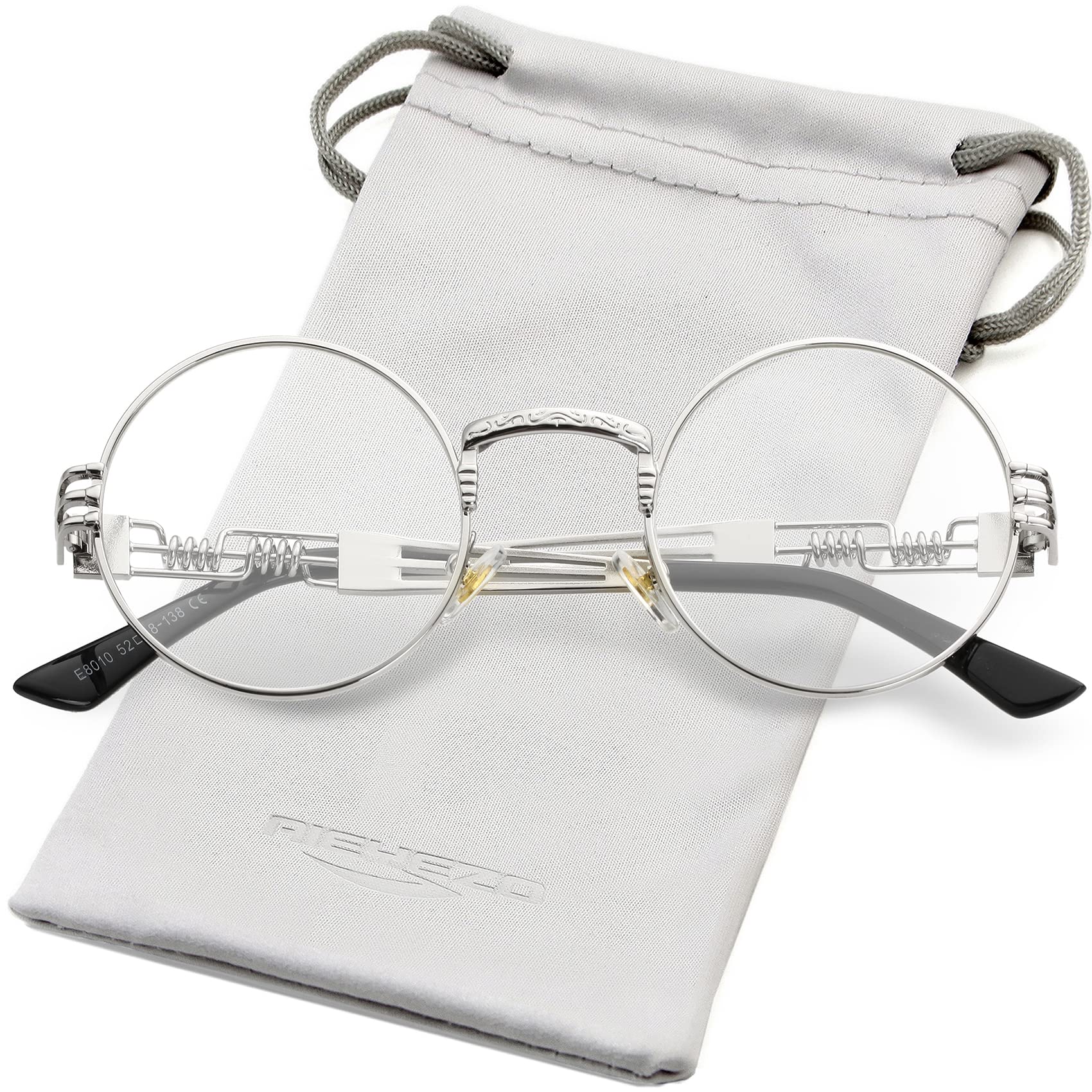 AIEYEZO Round Steampunk Sunglasses for Men Women Retro Circle Hippie Glasses Metal Frame 100% UV Blocking Lens