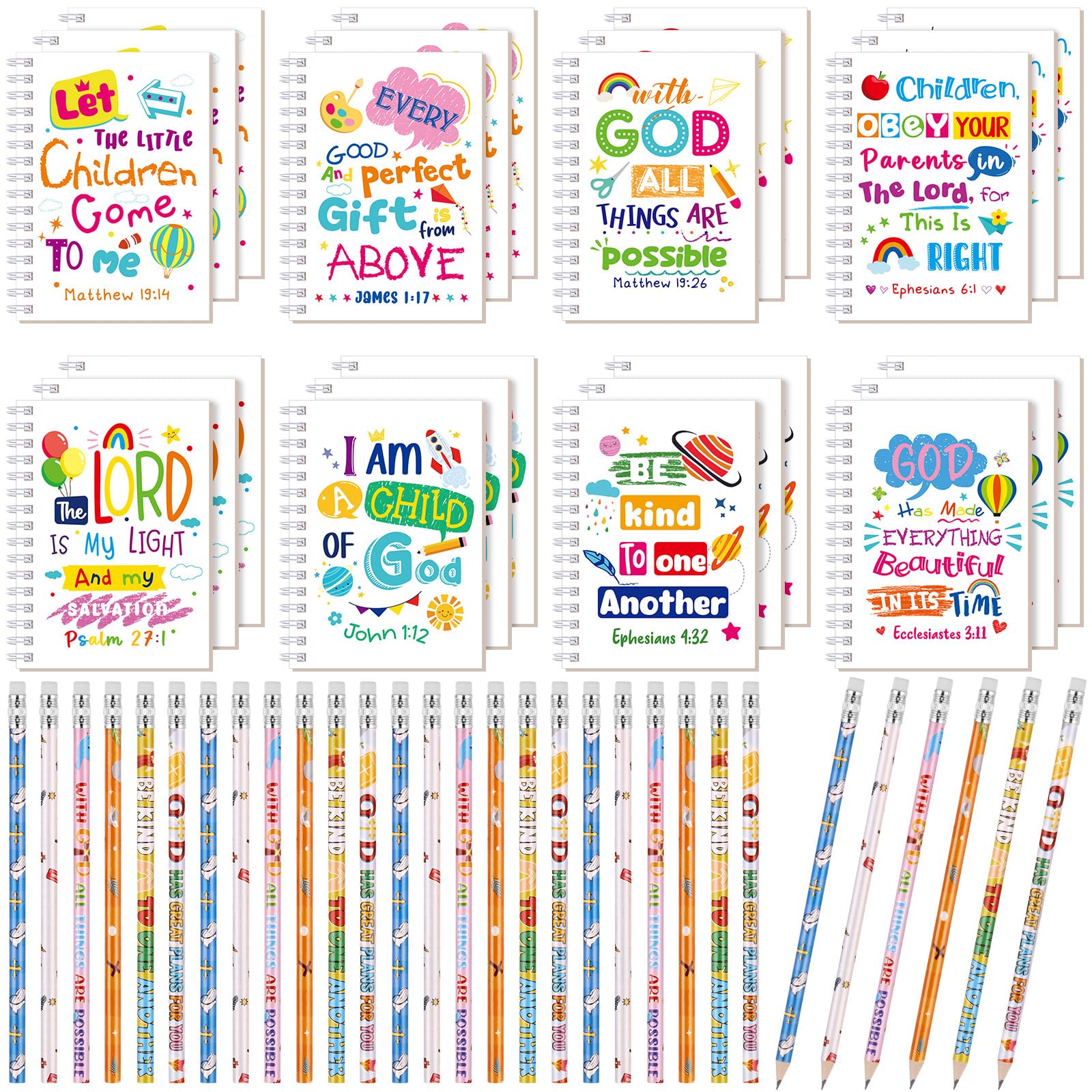 Bloc de notas de Pascua con versículos bíblicos y lápices para motivar alumnos cristianos 8