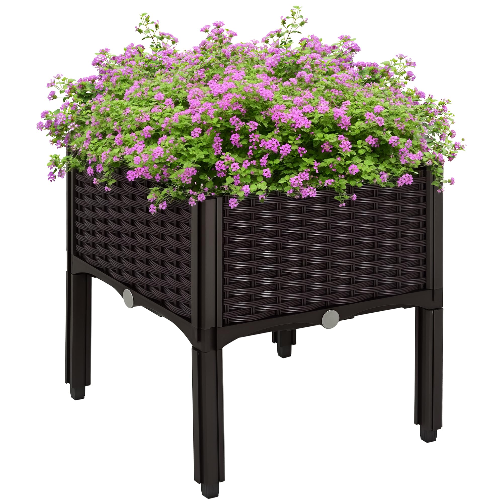 Outsunny Brown 26L Garden Raised Bed Elevated Patio Flower Plant Planter Box Pp Vegetables Planting Container,
