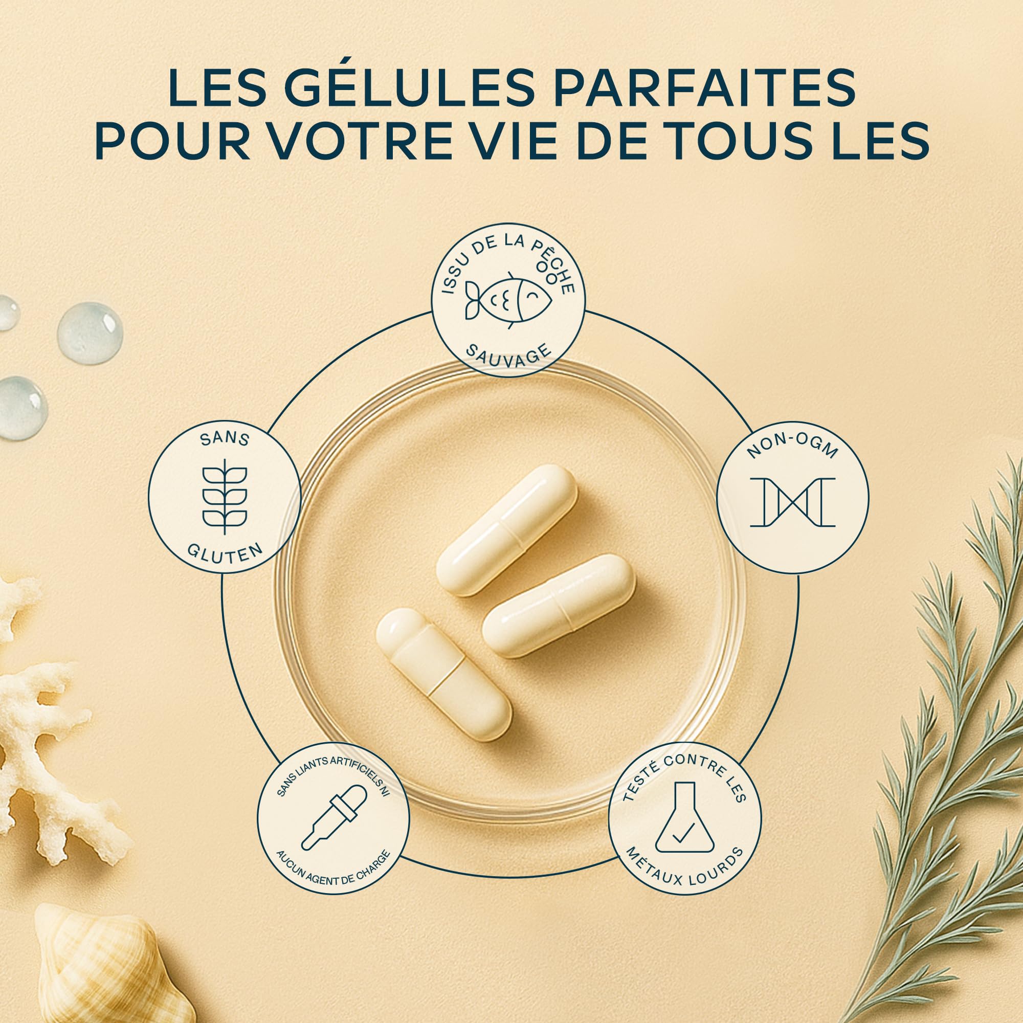 Collagene Marin Acide Hyaluronique et Magnesium | 1452 mg - Complement Alimentaire Peau Collagene et Acide Hyaluronique Pur au Peptide de Collagene - Collagène Marin Hydrolysé sans OGM - 120 Gélules