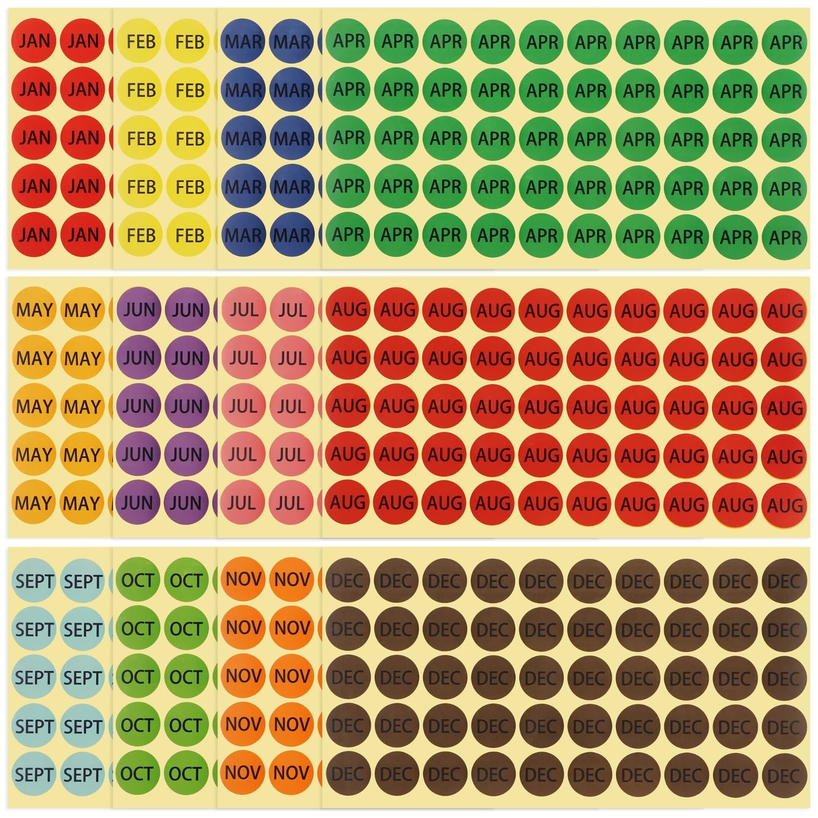 4800 adesivi mensili autoadesivi, etichette colorate per pianificazione di 12 mesi, 1 etichetta rotonda, 96 fogli, 50 etichette ciascuna per ufficio, scuola e pianificazione progetti