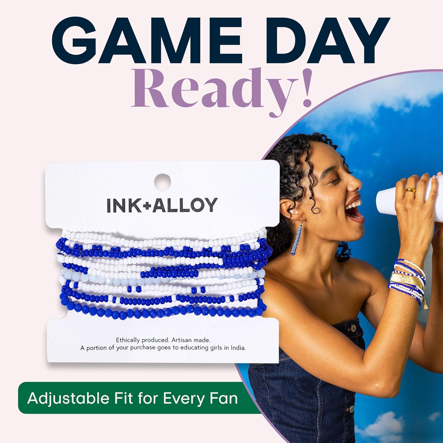INK + ALLOY Game Day Bracelet Stacks, Beaded Bracelets for Football Gameday Outfits, Handmade Jewelry for College Students, Teachers, Football Moms, Set of 10