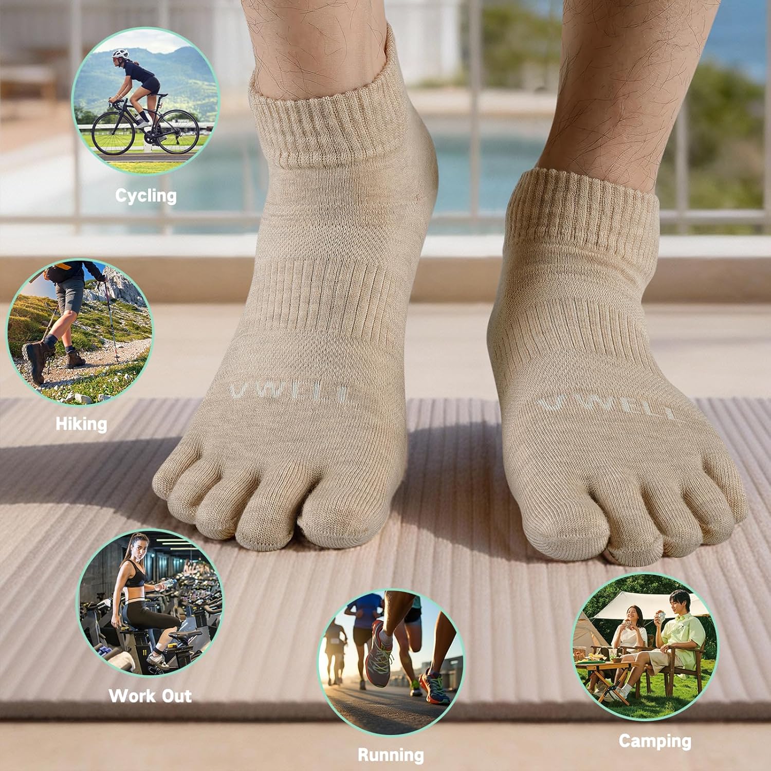 VWELL Merino Wool Toe Socks for Men and Women, Moisture Wicking Ankle Five Finger socks Athletic Running (3Pairs)