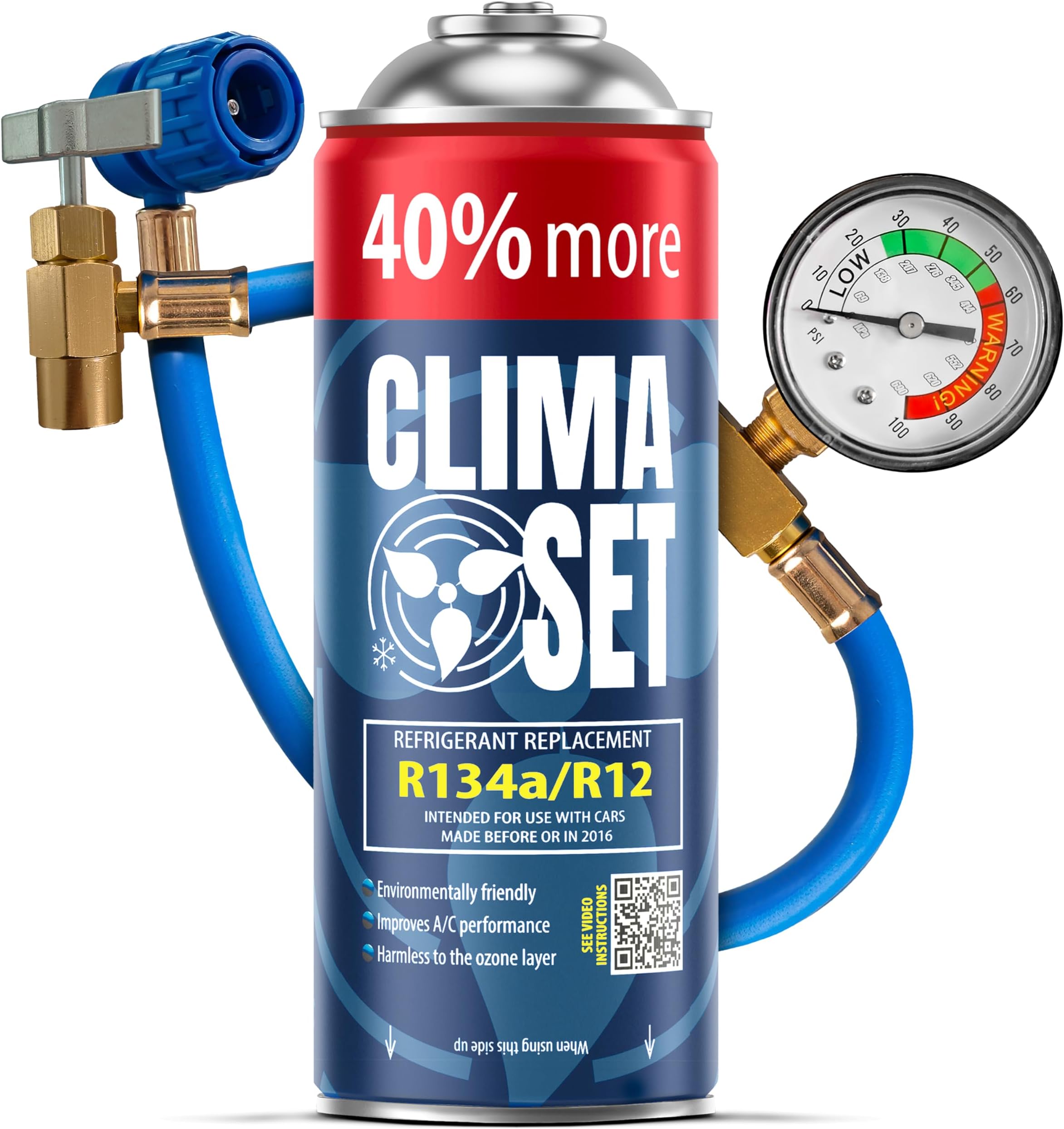 ClimaSet Replacement of R134a refrigerant gas 1x235 g for Air conditioning air conditioning pressure gauge, Air conditioner - Car air conditioning refill - R134a gas - gas cartridge - ECO