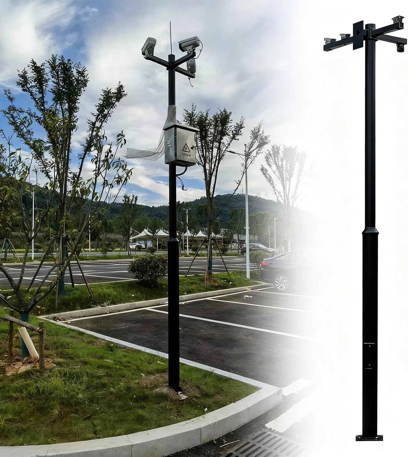 Outdoor Security Camera Mount Pole - 16.4ft Freestanding Post Arm for Walkway & Garage Surveillance - Durable Black Camera Stand for Professional Use