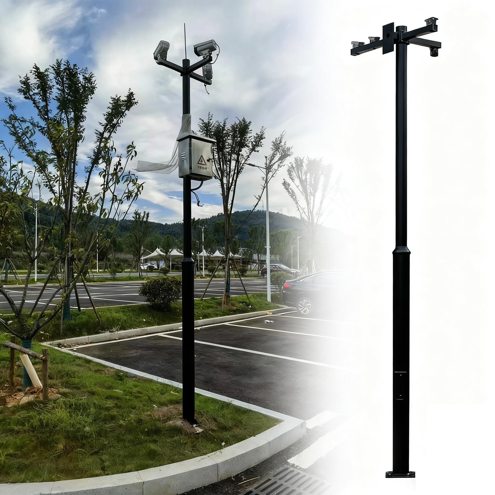 Aioneer Outdoor Security Camera Mount Pole - 16.4Ft Freestanding Post Arm For Walkway & Garage Surveillance - Durable Black Camera Stand For Professional Use-Black-3.5m (11.5ft)