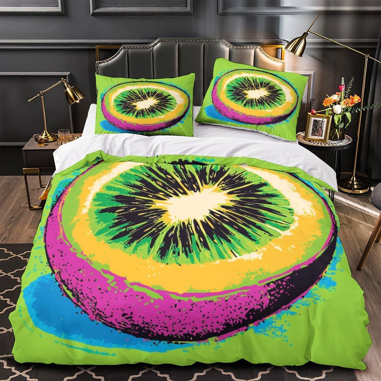 Housse de Couette Kiwi 3D Pop Vibrant Drap Microfibre Anti-Tache