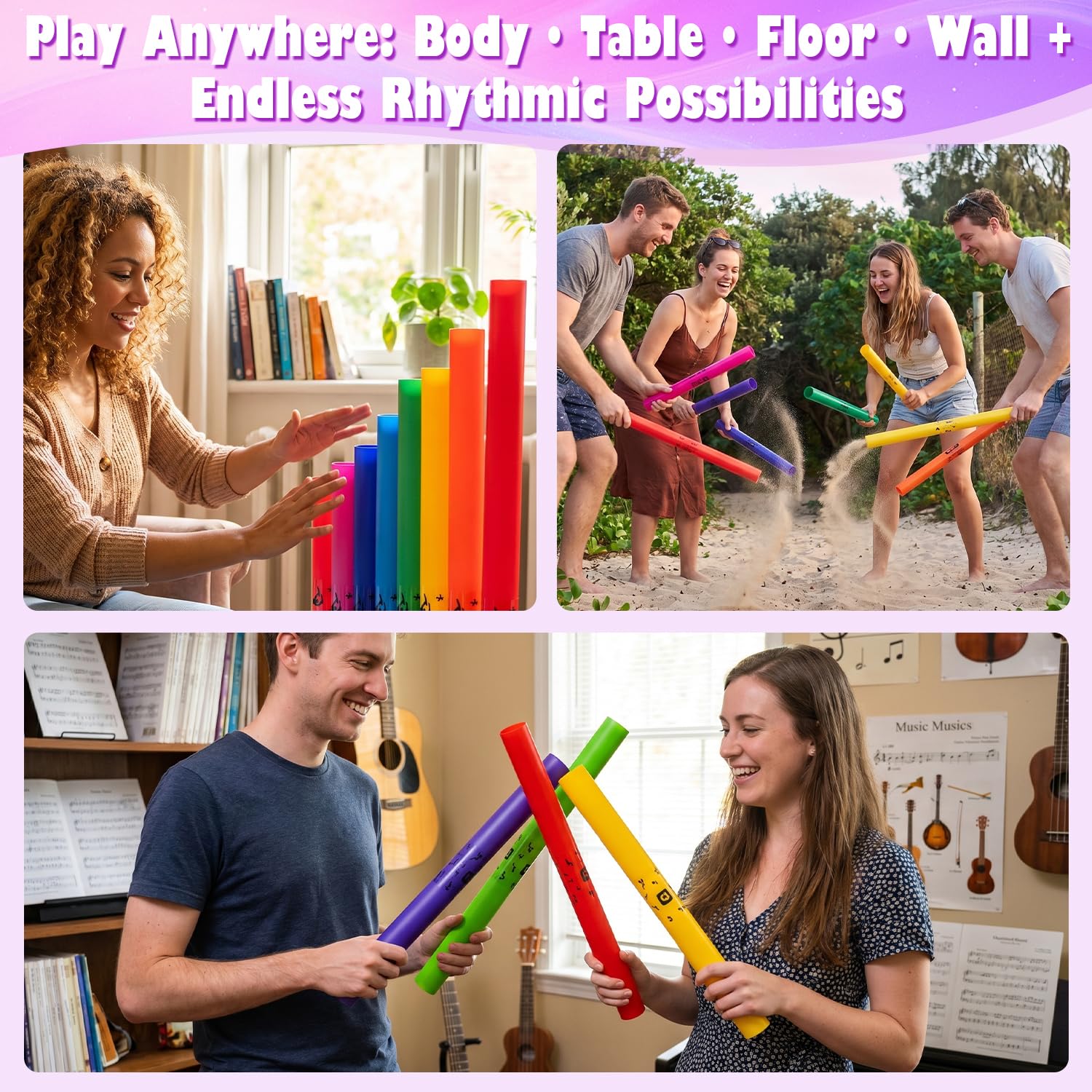 Tissting Set di 8 tubi sonori musicali con 8 toni colorati | Kit di strumenti a percussione per esibizioni di gruppo, aula, casa e all'aperto