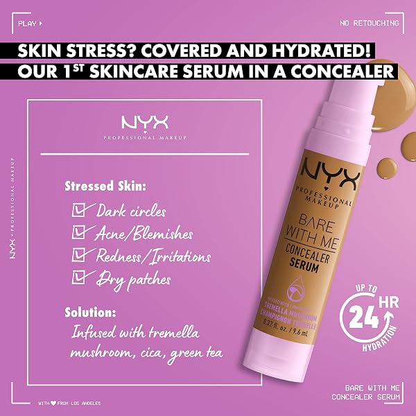 NYX Professional Makeup Bare With Me, Siero Correttore, Naturale, Copertura Media, Vanilla, 9.6ml - 2