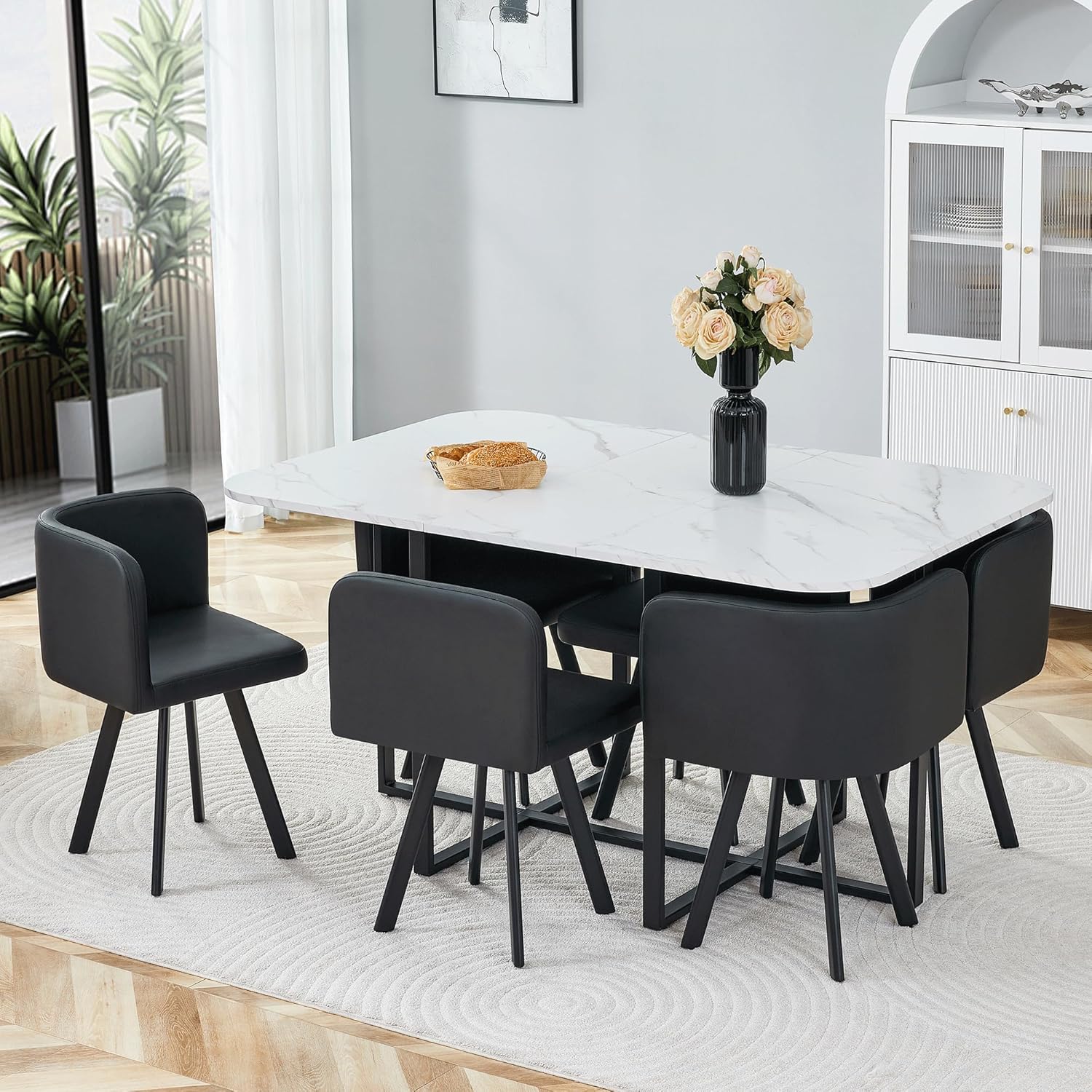 7-Piece Dining Table Set for 6,Modern Dining Table Set for 6