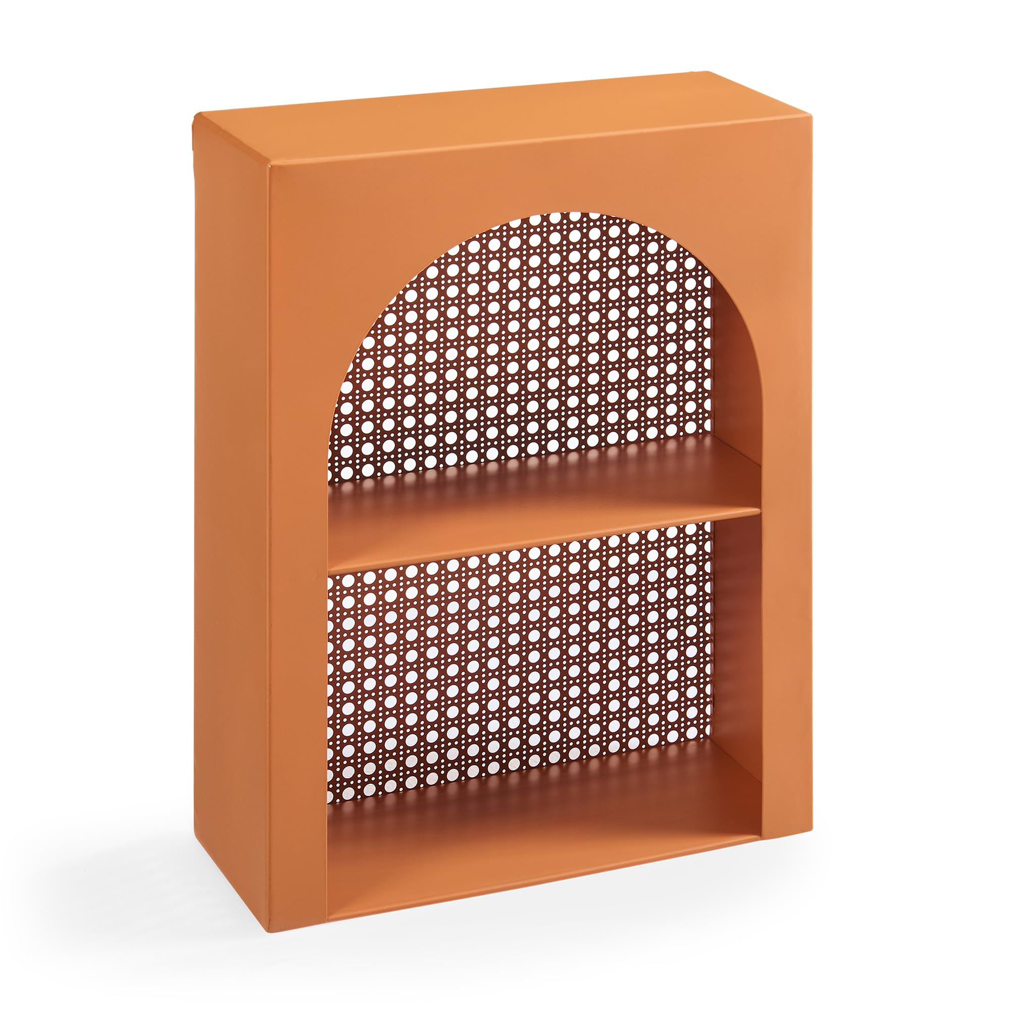[en.casa] Estantería de Pared Jäller con 2 Compartimentos Abiertos Diseño Arqueado Estante Mural para Salón Dormitorio Entrada Metal 40 x 30 x 13 cm - Naranja