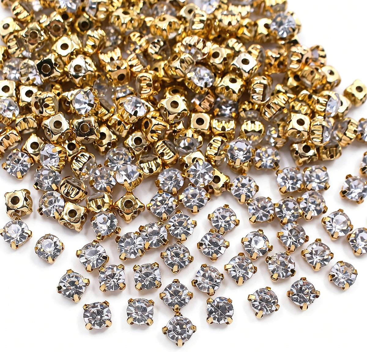 Gold Claw Sew On Rhinestones with Metal Prongs, 6mm, 400pcs